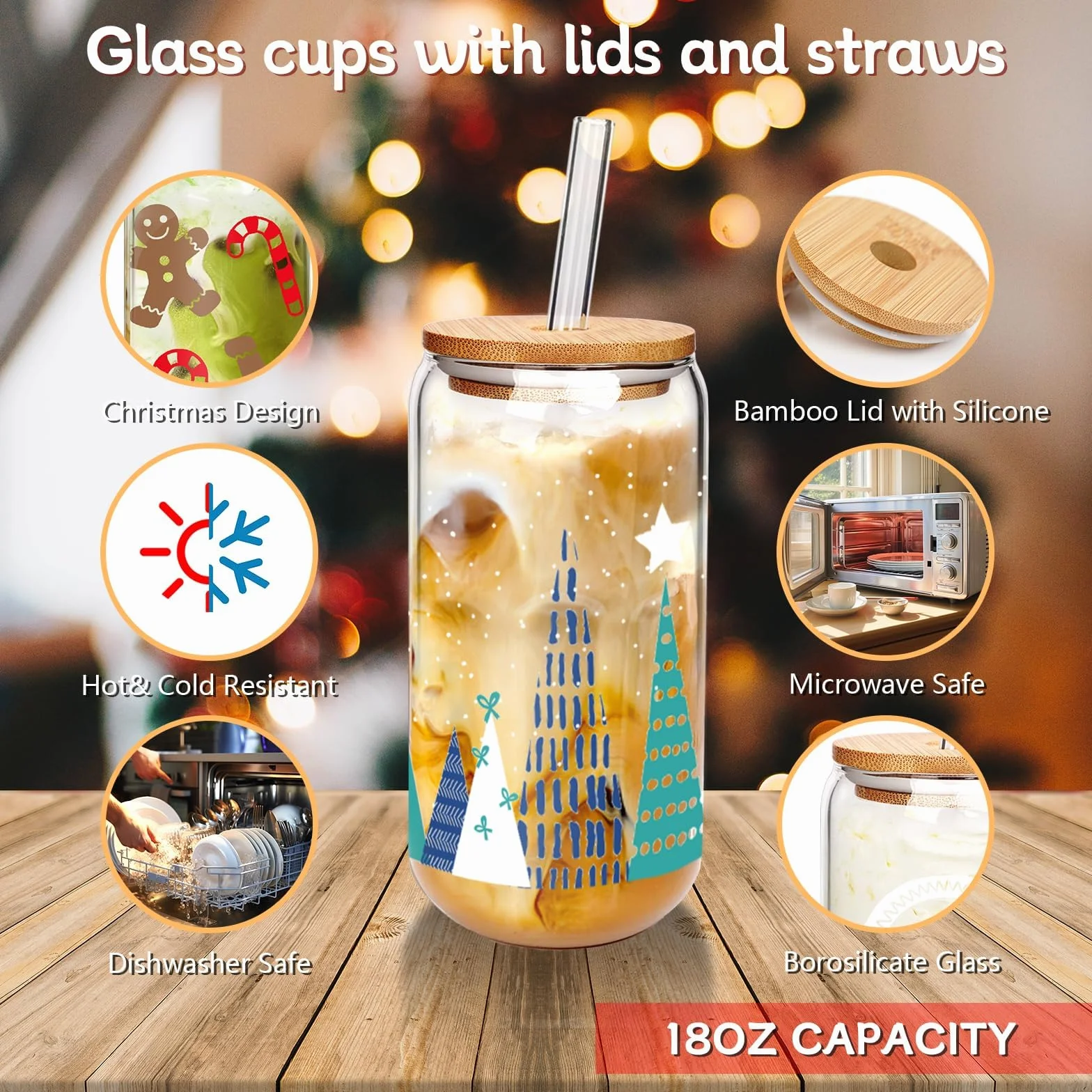 Mason Life Kubki do Kawy z Pokrywkami i Słomkami 500 ml, Szklanki Smoothie, Prezent dla Kobiet, 4 Sztuki