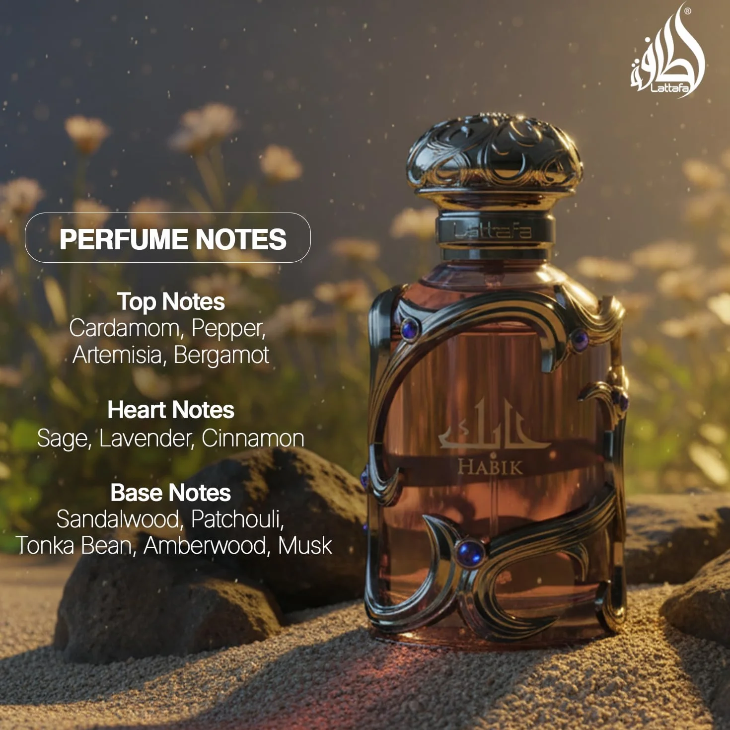 Lattafa Habik Spicy, Aromatic, Woody, Musky, Eau de Parfum Spray Long-Lasting Fragrance for Men, 3,4 uncji / 100 ml
