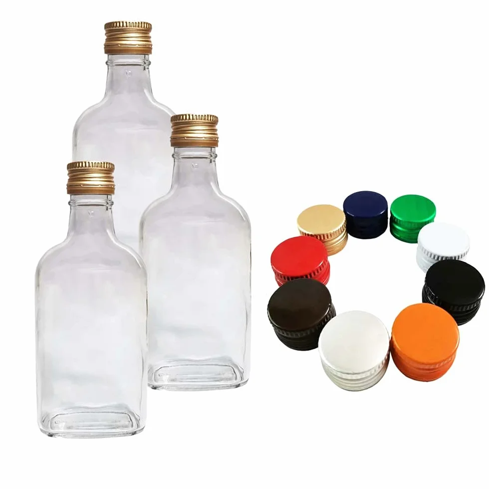 Szklane butelki 200 ml przezroczyste z metalowymi zakrętkami hermetyczne puste do domowego warzenia alkoholi