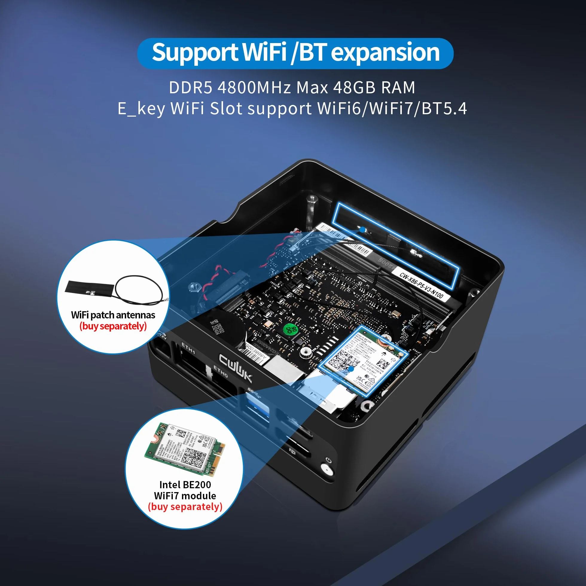 CWWK X86-P6 N355 Mini PC Pocket-NAS, 4 Bay M.2 NVMe Mini Komputer z 2 x i226-V 2.5GbE LAN, Mikro PC Barebone DDR5 BEZ RAM/SSD/SYSTEMU, Obsługa WiFi7/BT5.4 Rozszerzalny, 2 Wyświetlacze, USB3.2