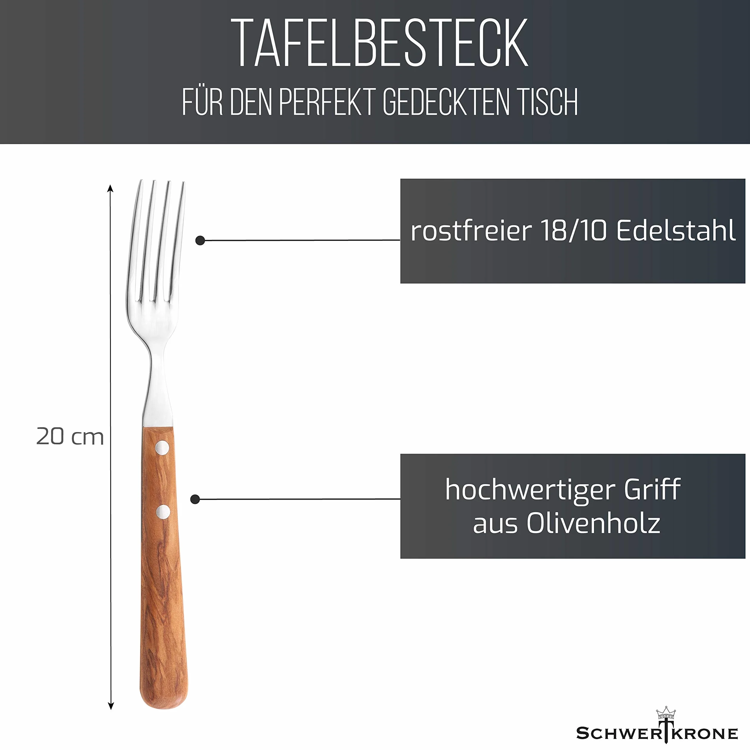 Olivenholz Menügabel 18/10 Edelstahl