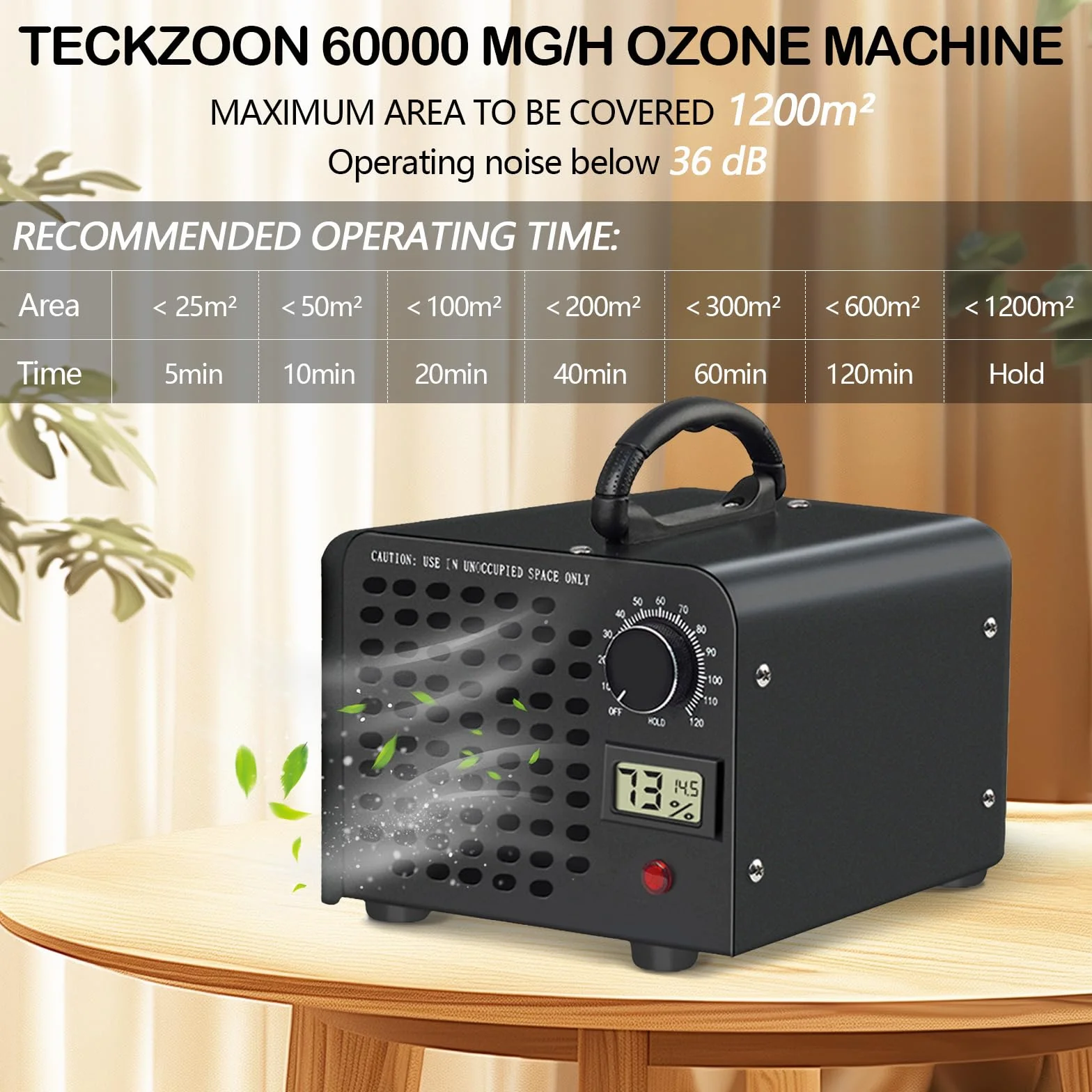 Generator ozonu 60000 mg/h oczyszczacz powietrza 120 W do 1200 m² z timerem 120 min
