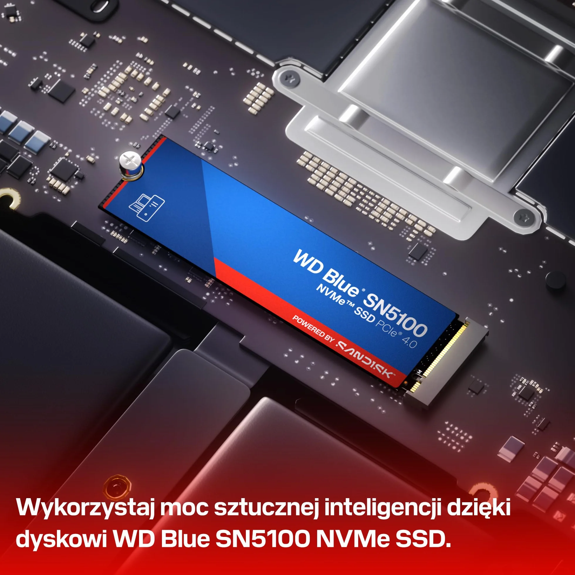 WD Blue SN5100 2 TB NVMe SSD (odczyt do 7 100 MB/s, M.2 2280, PCIe Gen 4.0, nCache 4.0, technologia Sandisk 3D CBA NAND, oprogramowanie do migracji danych Acronis True Image)