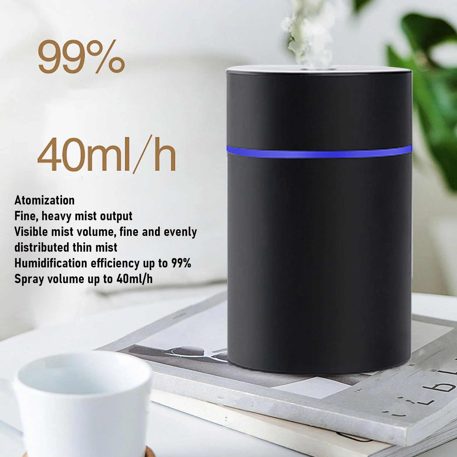 TOPINCN Nawilżacz USB Mini Przenośny Osobisty z 7 Kolorowymi Światłami i 2 Trybami Mgły Czarny