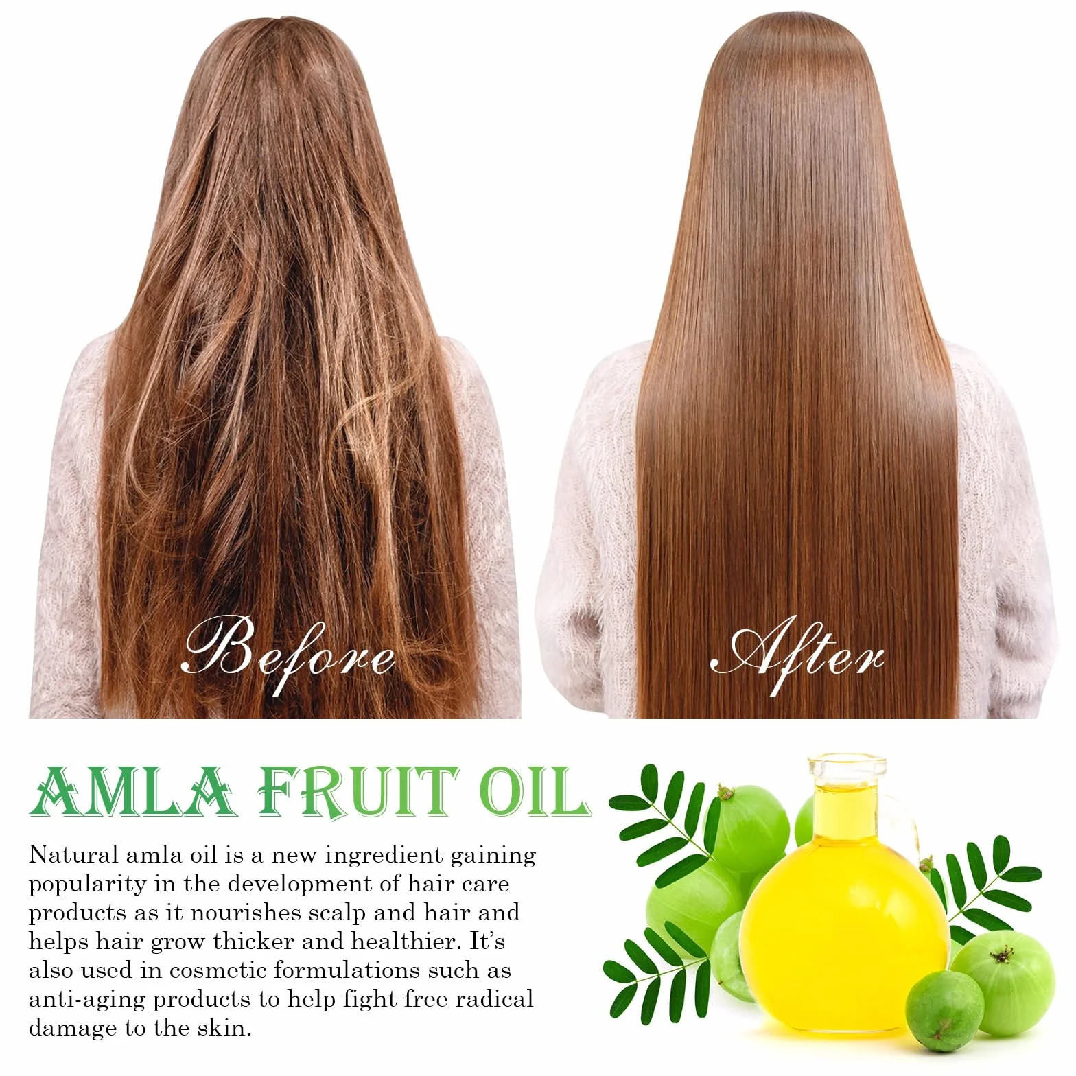 Olejek Amla 60 ml, olejek do włosów dla zdrowego wzrostu włosów, naturalny i wegański, wspomaga grubsze, pełniejsze, lśniące włosy dla mężczyzn i kobiet
