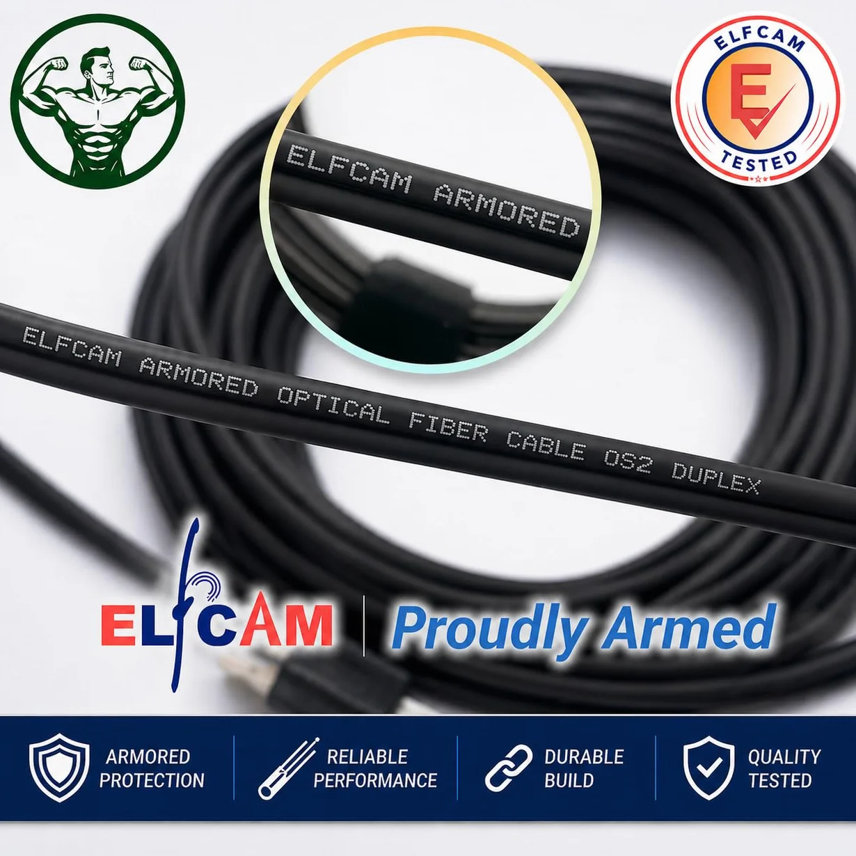 Elfcam® - Stalowy kabel światłowodowy ekranowany na zewnątrz i wewnątrz LC/UPC do LC/UPC OS2 Duplex Pojedynczy 9/125μm LSZH, czarny (100M)