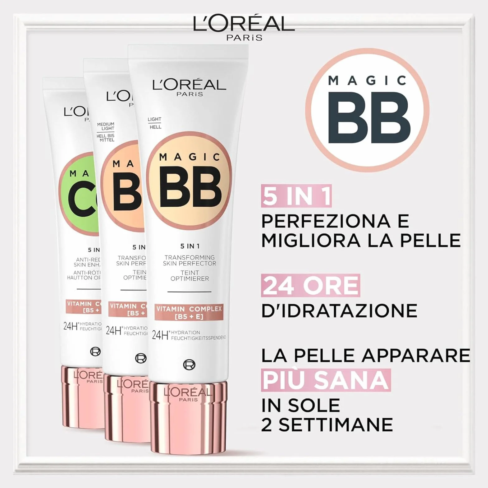 L'Oréal Paris C'Est Magic BB Cream 5in1 Nawilżacz przeciwutleniacz Uniformant Wygładzający Oświetlający 24h Ekstrakt Fig Protector SPF 20 tekstura lekka i kremowa Kolor 03 Medium Light - 2 Kosmetyki