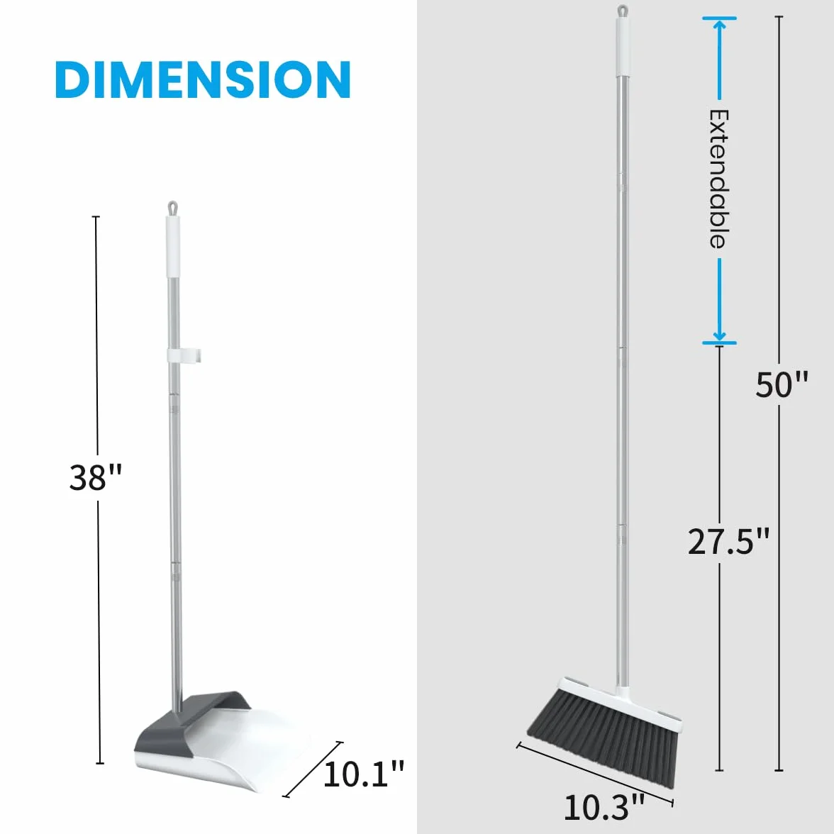 TreeLen Broom with Dustpan Combo Set 50" Długi Uchwyt Standing Dustpan for Household Lobby Kitchen Office Floor Cleaning