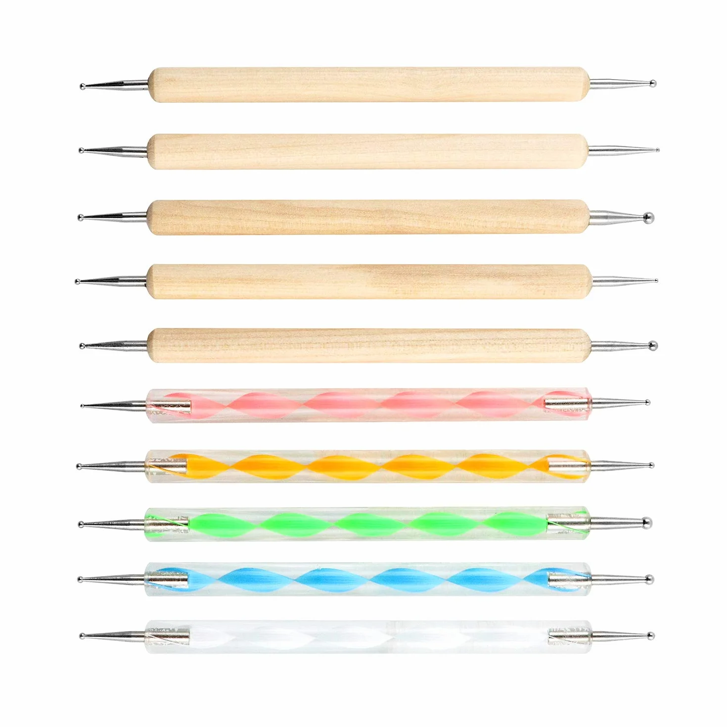 QWORK® rozsianych długopis Nail Art rozsianych narzędzi, rozsianych zestaw narzędzi do zdobienia paznokci, wytłaczany wzór, 10 sztuk