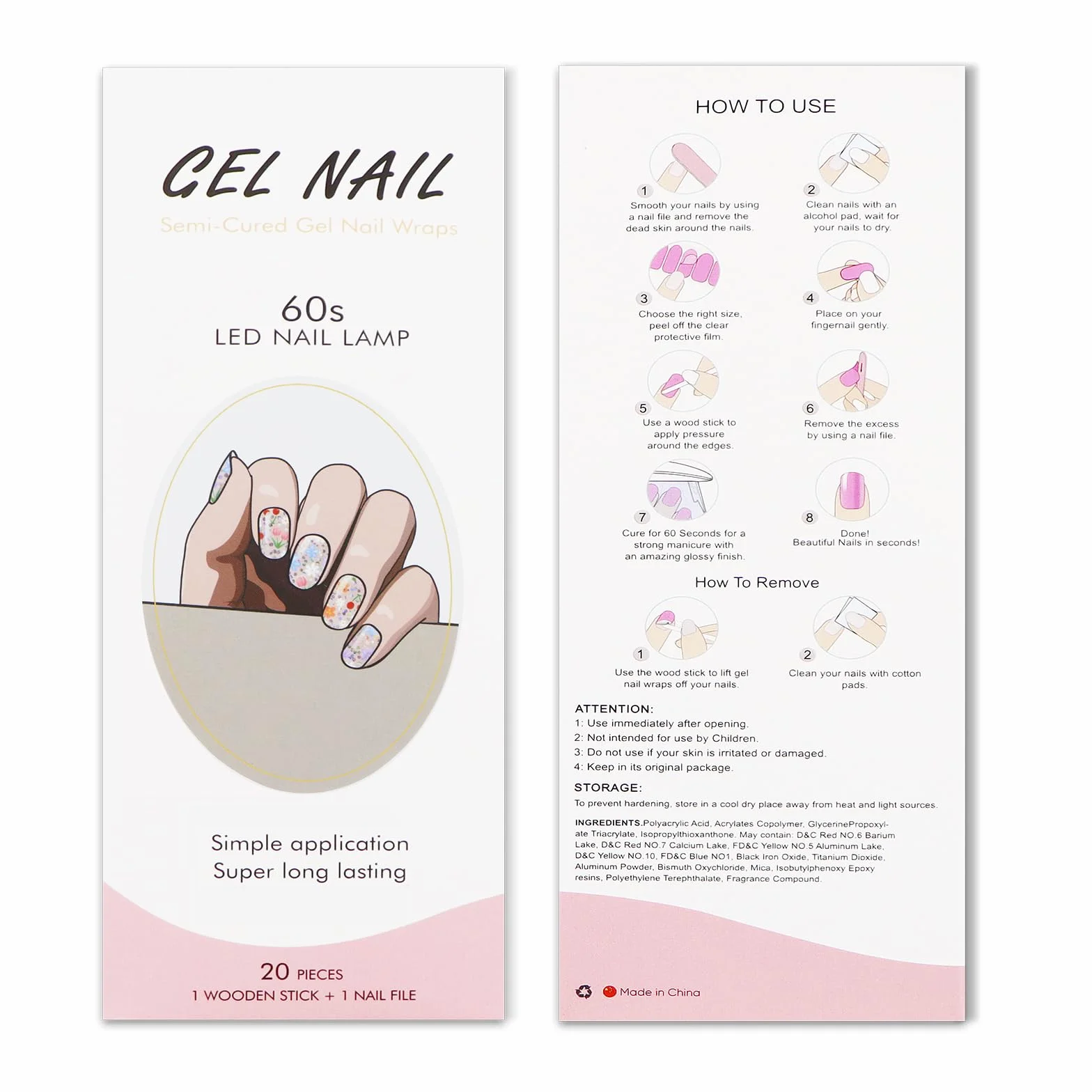 JMEOWIO Naklejki żelowe do paznokci Kolorowy kwiat Brokat Częściowo utwardzone żelowe paski/owijki do paznokci Materiały UV/LED Nail Art Zdobienie paznokci Akcesoria dekoracyjne