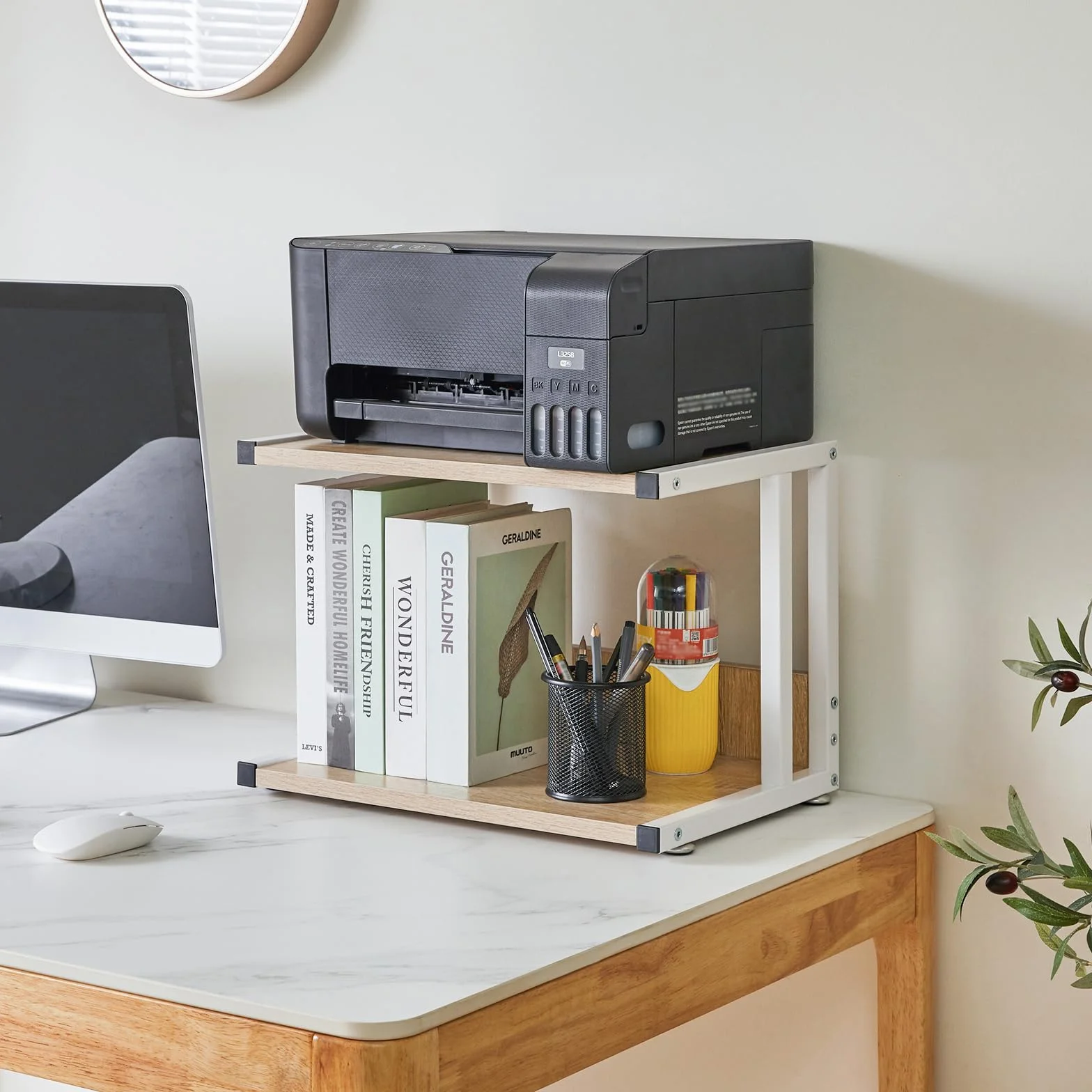 IBUYKE TLJ007R 2-poziomowy stojak na drukarkę z 4 kółkami mobilny organizer