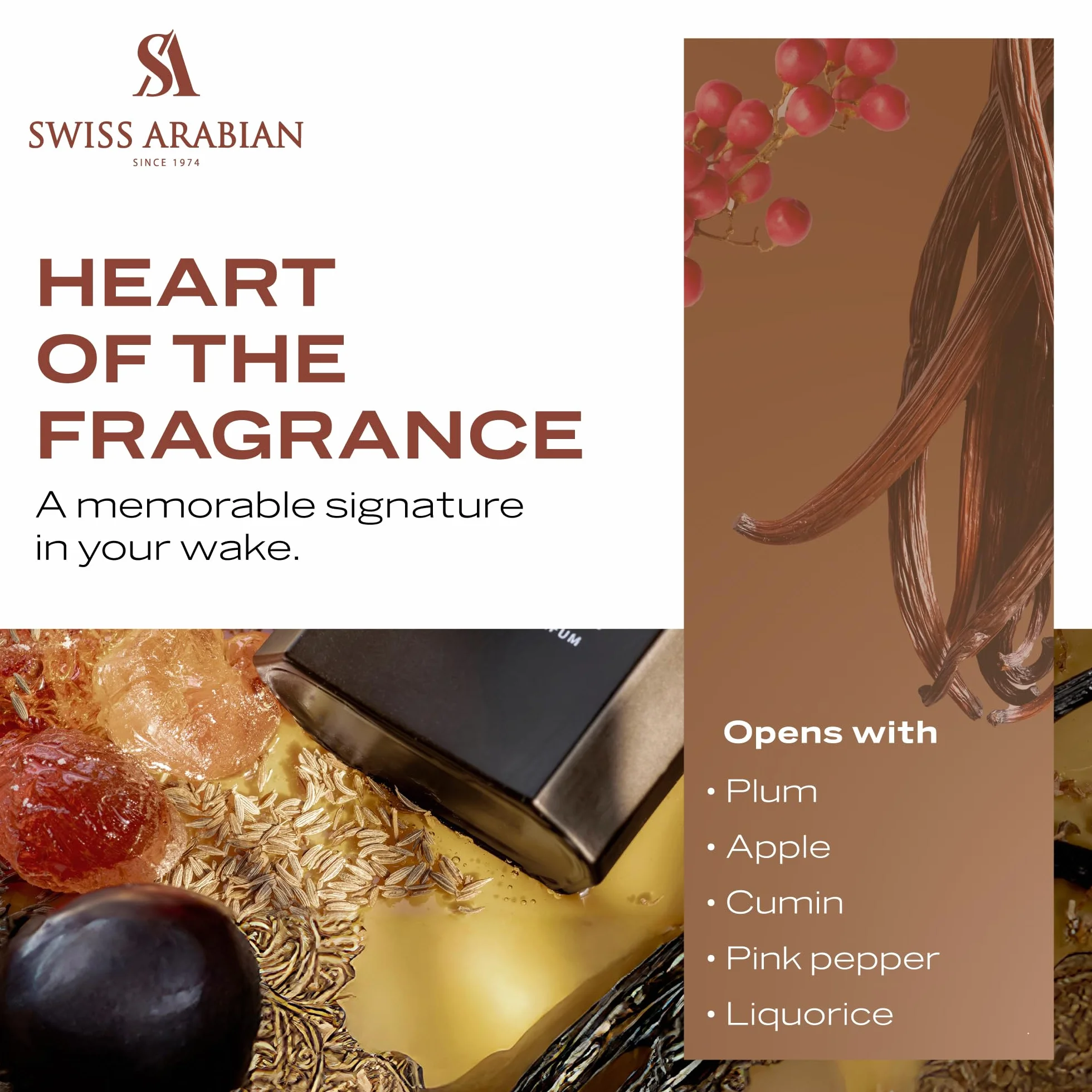 Swiss Arabian Tobacco 01 Extrait de Parfum Unisex 50 ml - luksusowa mieszanka zapachów tytoniu, wanilii, bursztynu, śliwki i piżma - ponadczasowy elegancki zapach