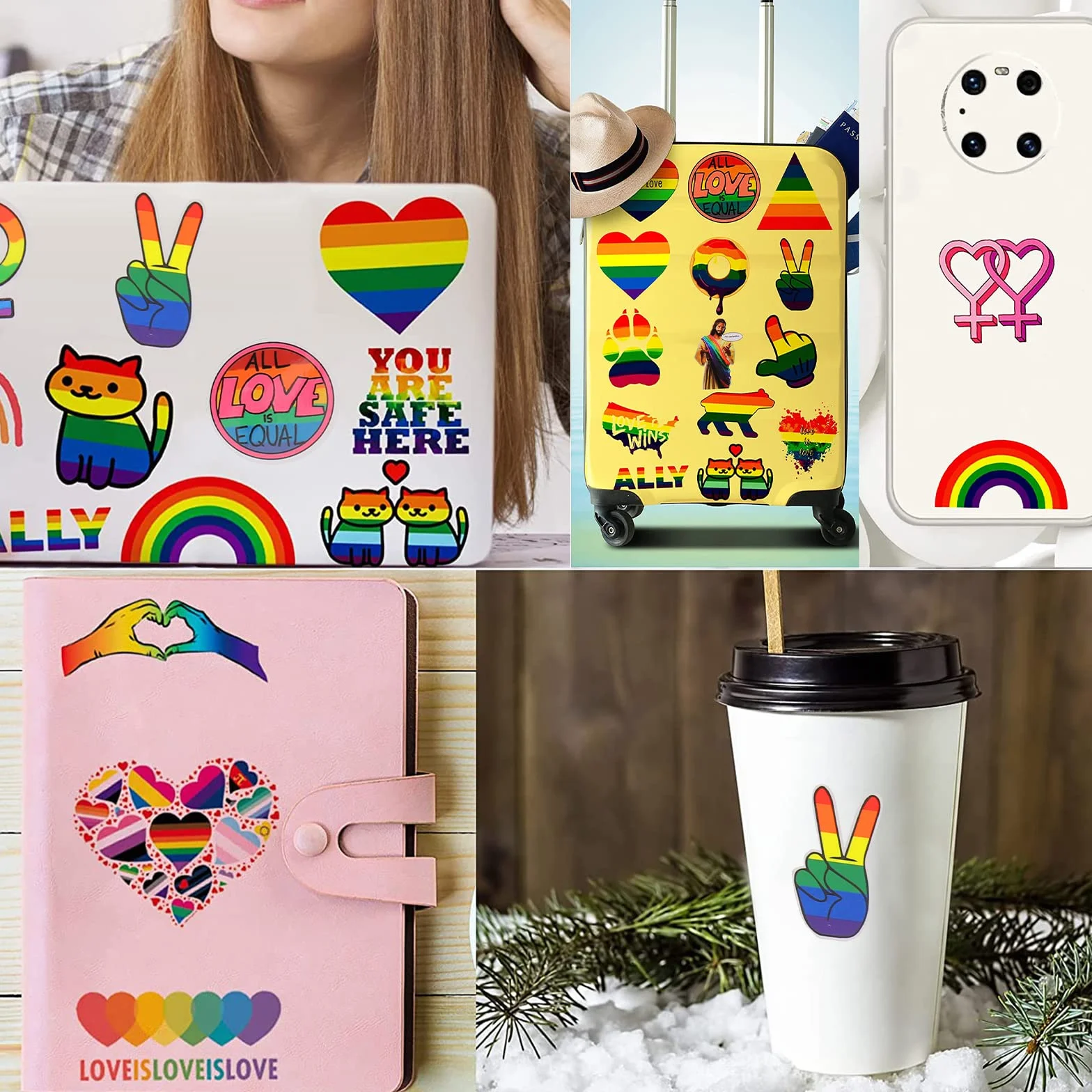 MOGADEE Pride naklejki LGBTQ, zestaw 53 sztuk, naklejki na rower, Pride, wodoodporne naklejki winylowe, na samochód, motocykl, rower, snowboard, bagaż, laptop