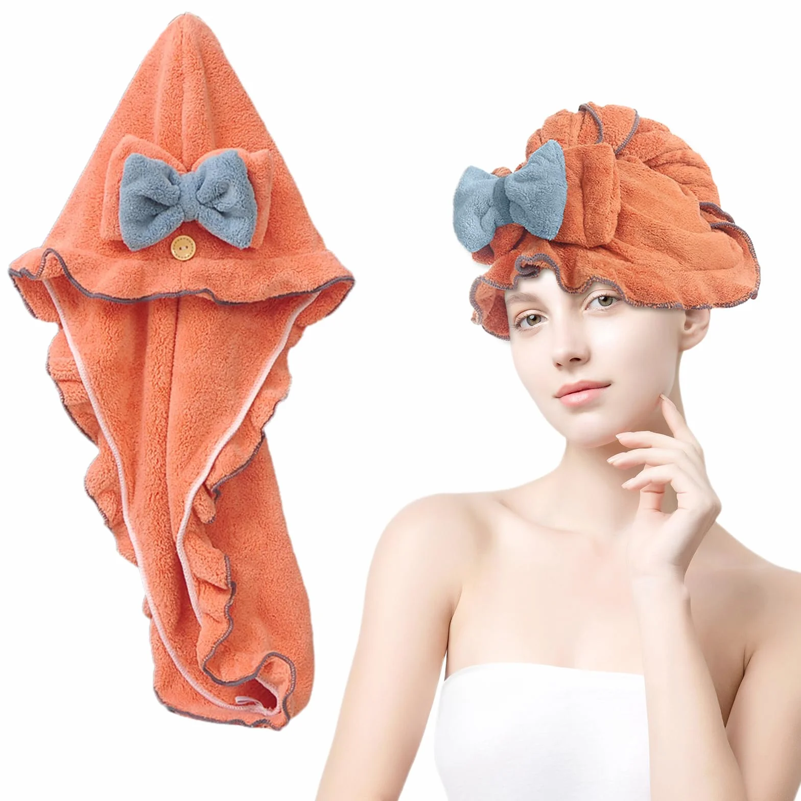 Cosiesnest Ręczniki do suszenia włosów z mikrofibry Turban ręcznik do suszenia włosów z guzikami ręczniki turban do włosów super chłonny miękki czepek do suszenia włosów dla kobiet 25 x 65 cm (szer.)