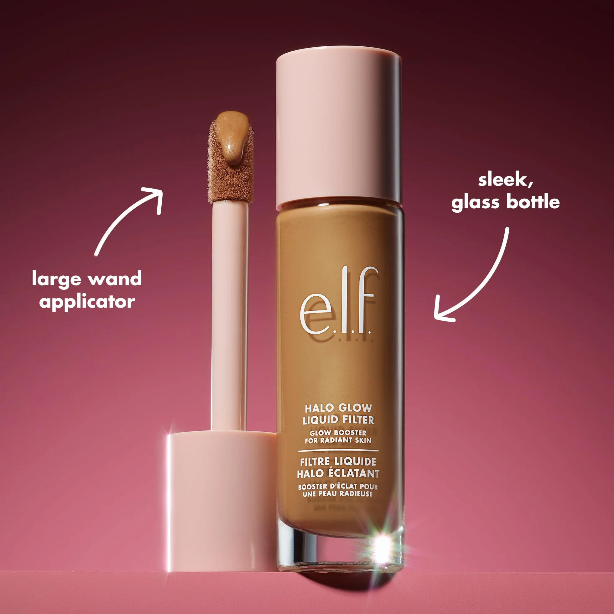 e.l.f. Cosmetics Halo Glow Liquid Filter, rozświetlający płyn do promiennej cery, zaparzany kwasem hialuronowym, jasnobrązowy - głęboki