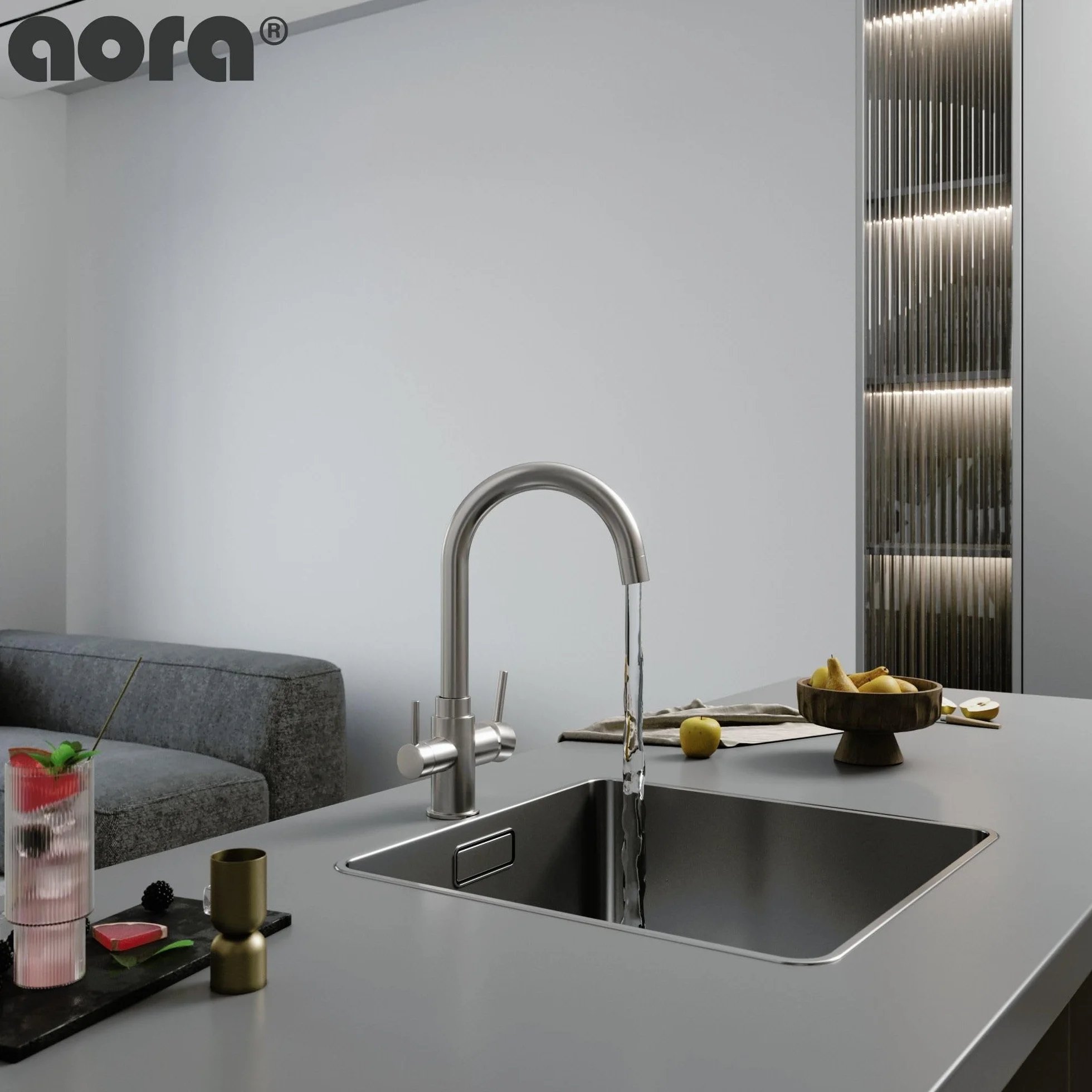 AORA URBAN INOX 4-drożny kran ze stali nierdzewnej | armatura kuchenna obracana o 360° z masywnej stali nierdzewnej 304 | armatura zlewozmywakowa do filtra wody, instalacji osmozy | kran z filtrem
