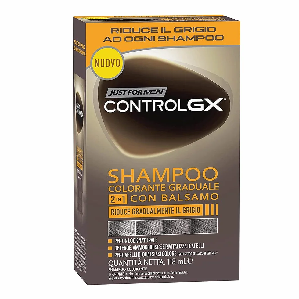 Just for men Control GX, Grey Reducing 2-w-1 Szampon i odżywka do szarego powietrza, nowa formuła ulepszona - Wszystkie odcienie, 118 ml