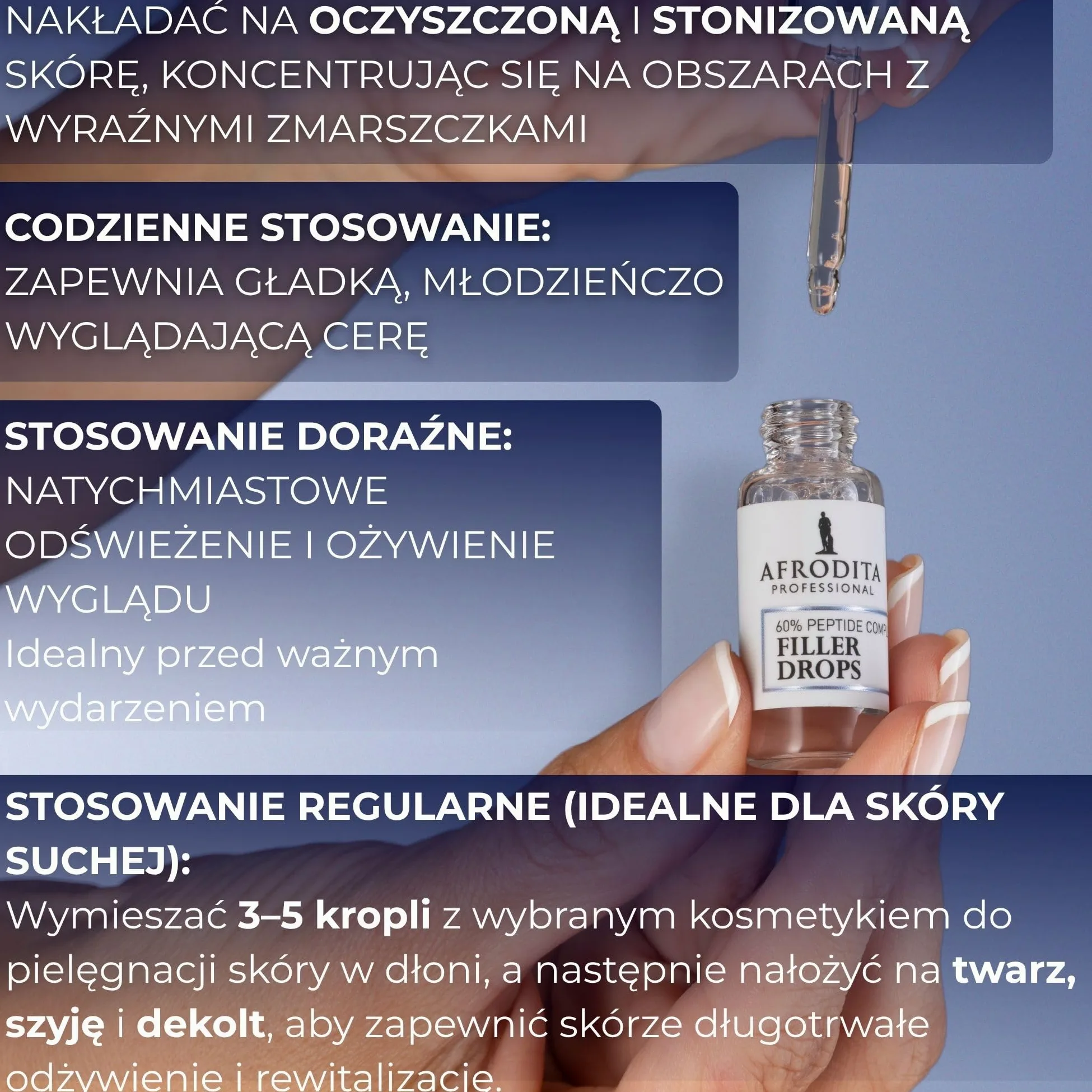 Afrodita Professional 60% Peptid Filler Drops serum do twarzy – przeciwzmarszczkowe serum hialuronowe dla kobiet – ujędrniające serum nawilżające 5 ml