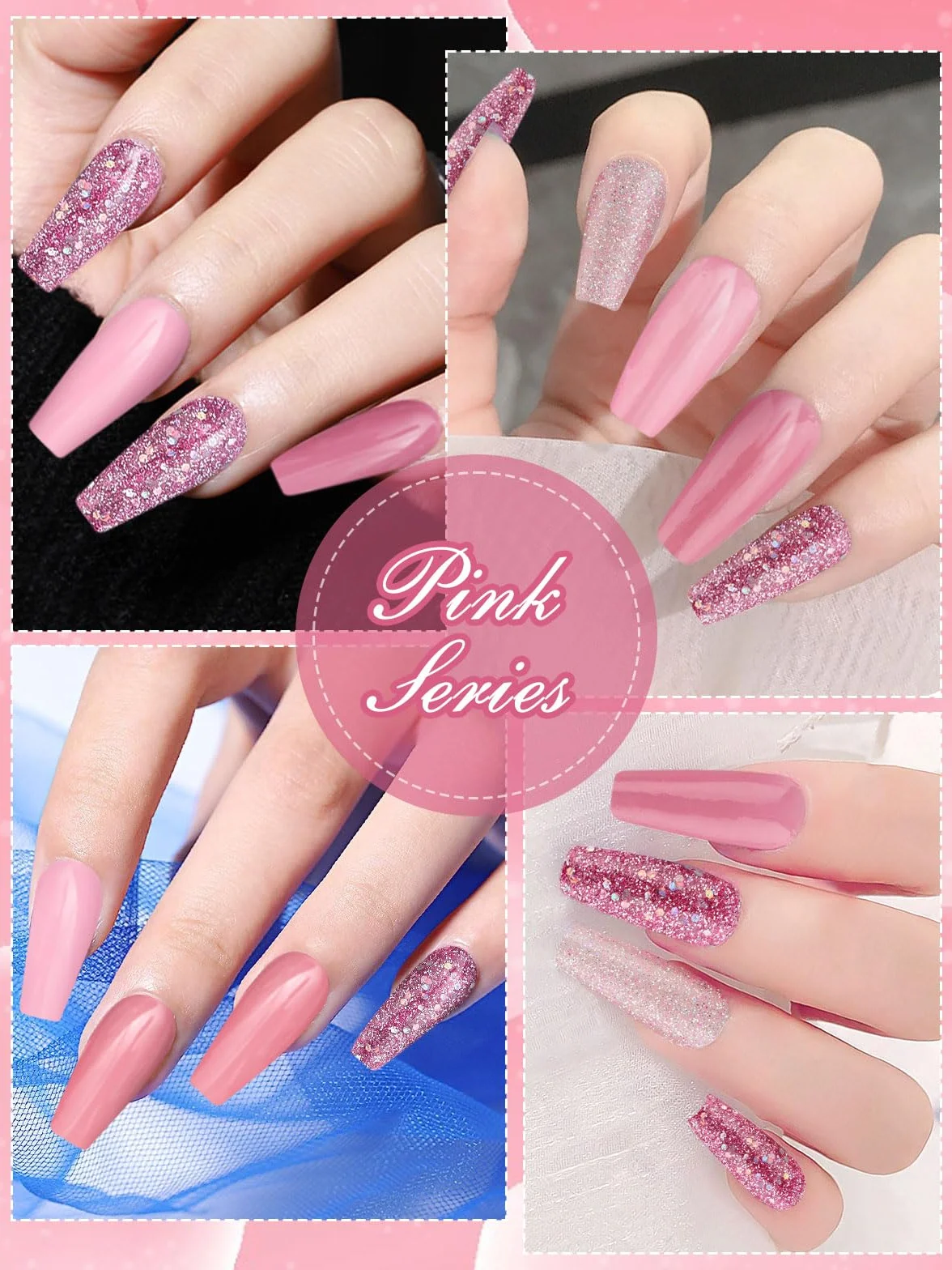 EBANKU 15 Częściowy Zestaw Zanurzania Pudru Paznokci - 6 Kolorów Nude Pink Brokatowy Proszek z Płynem, Baza, Warstwa Wierzchnia, Aktywator, Brush - Francuski Manicure