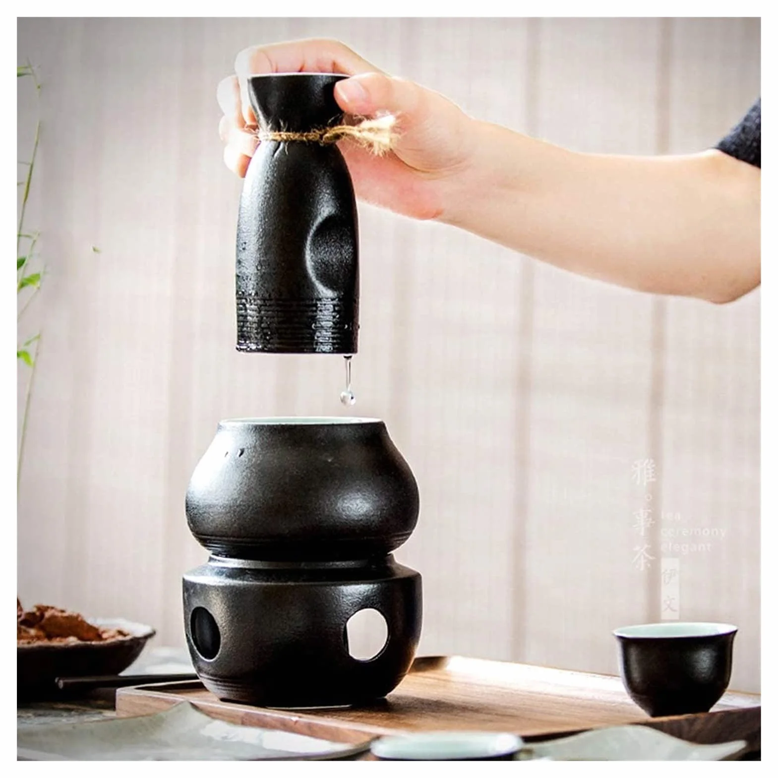 Ceramiczne kieliszki do wina, tradycyjny kubek do sake, kubek do sake Zestaw do sake z ciepłą, tradycyjną ceramiką Zestaw gorących 6-częściowych biodrówek w zestawie butelka wina z ciepłym garnkiem i