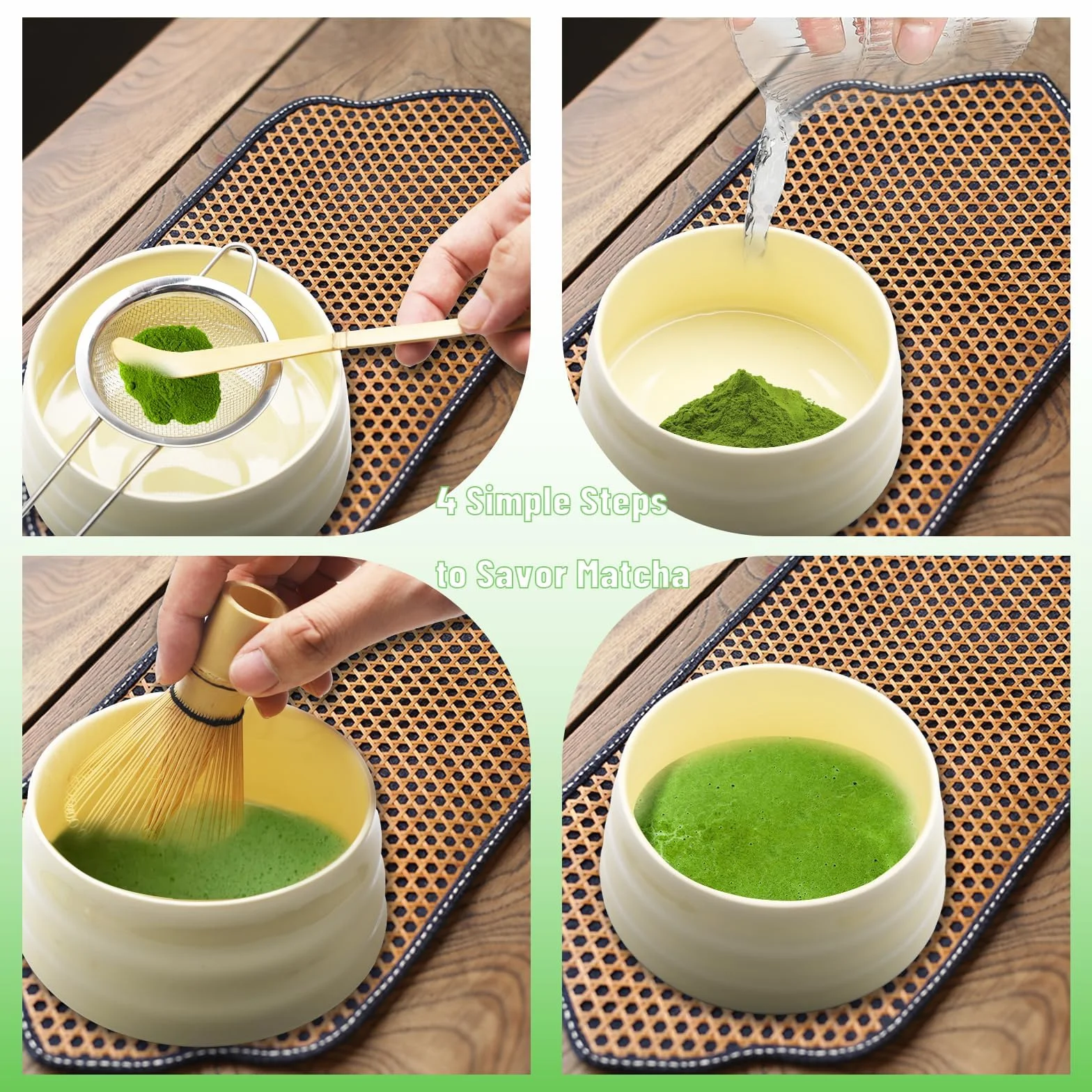Japoński Zestaw Matcha 8 Elementów z Bambusową Trzepaczką Chasen, Miska, Sitko i Łyżeczka – Premium Akcesoria Matcha dla Początkujących