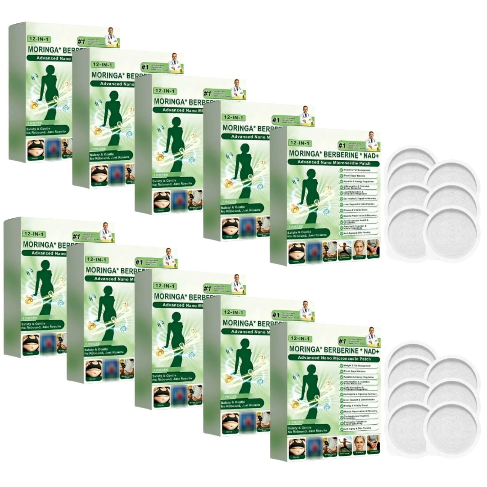 Moringa x Berberine 12 w 1, plaster odchudzający Nano Microneedle | Nano Microneedling niewidoczny - płaski brzuch łatwy w aplikacji, niewidoczny pod ubraniem, idealny dla mężczyzn