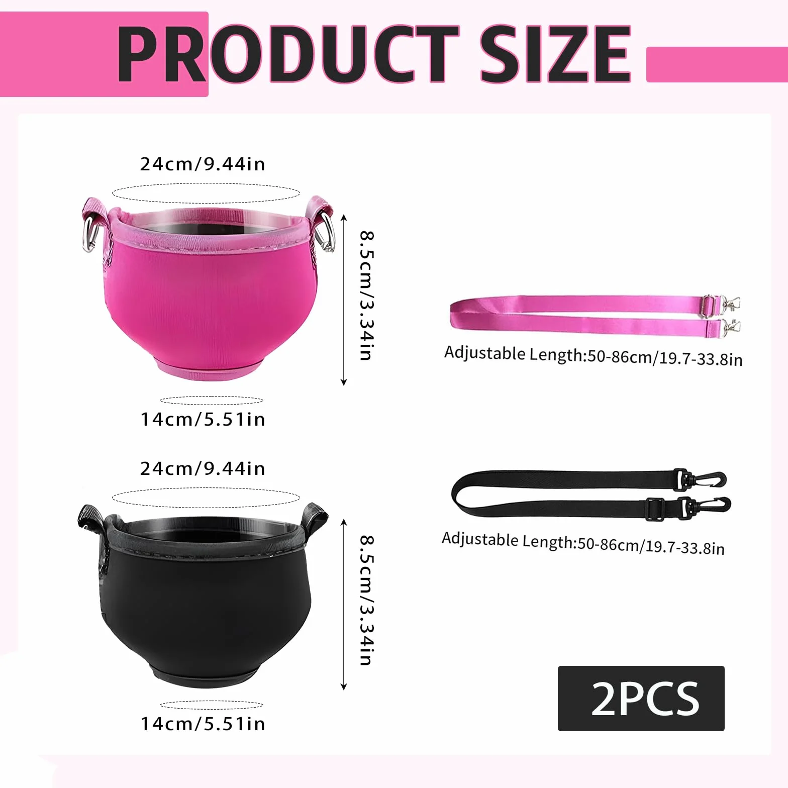 Uchwyt na kieliszki do wina na szyję przenośny regulowany sznurek różowy czarny 24 cm