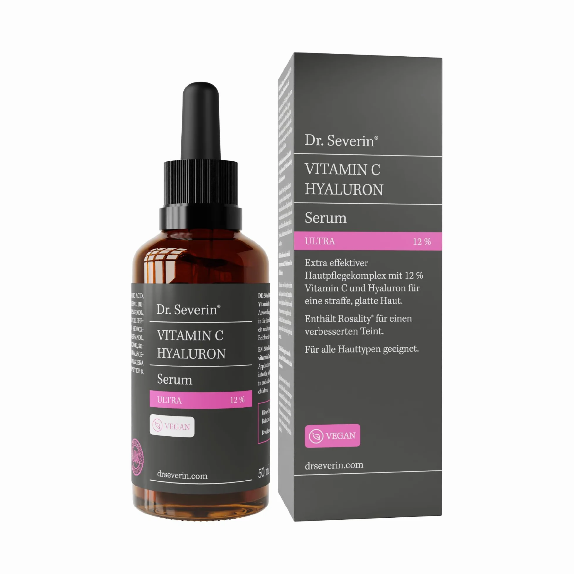 Dr. Severin 12% serum hialuronowe z witaminą C, ultra 50 ml, wysoko skoncentrowane serum do twarzy, z kwasem hialuronowym, rozjaśniające, przeciwstarzeniowe, przeciwzmarszczkowe, również przeciwko