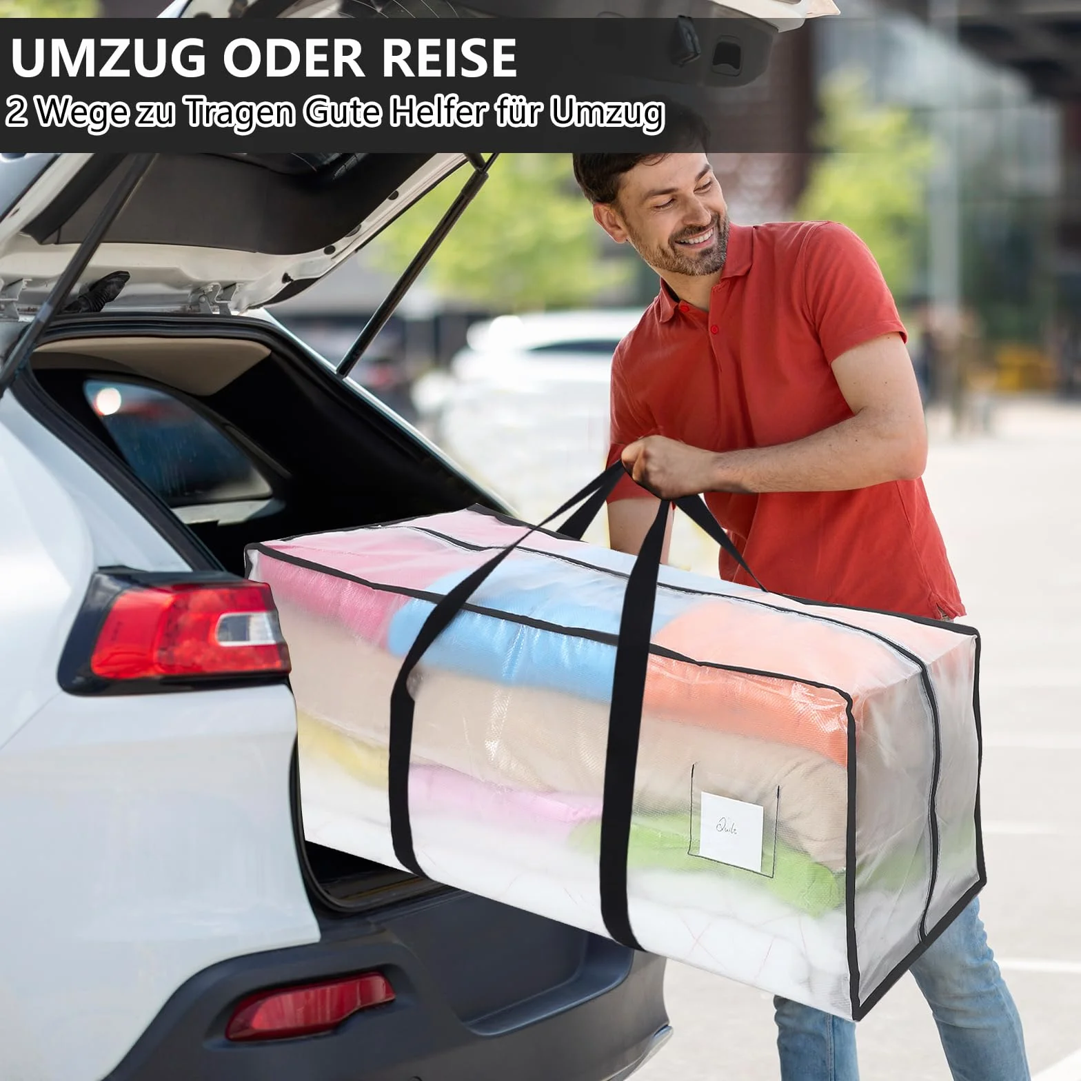 Dntorx 2 sztuki toreb do przechowywania, 120 l, przezroczyste kartony do przeprowadzki, duże pudełka do przeprowadzki, z zamkiem błyskawicznym, uchwyt, składane pudełko do przechowywania, na kemping