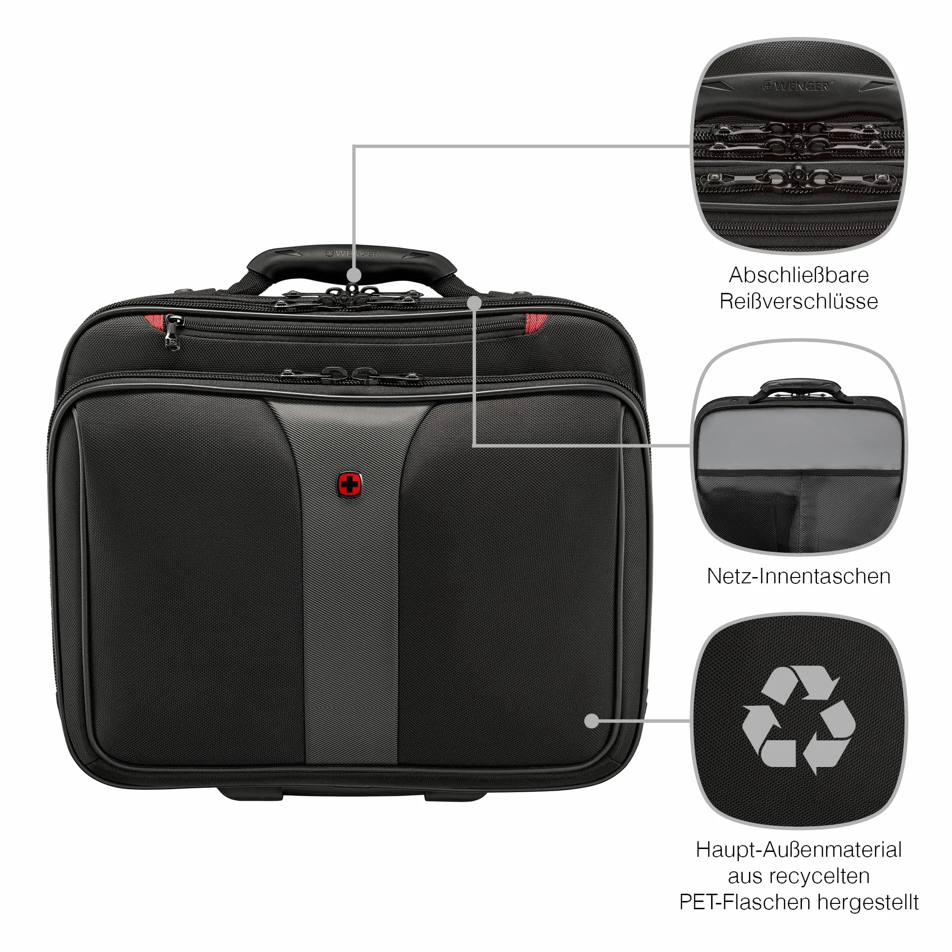 WENGER Patriot Trolley torba na laptopa, aktówka na kółkach, organizer, dla kobiet i mężczyzn, do biura, na podróż służbową, uniwersytet, czarny, Size: 27.0 x 42.0 x 34.0 cm