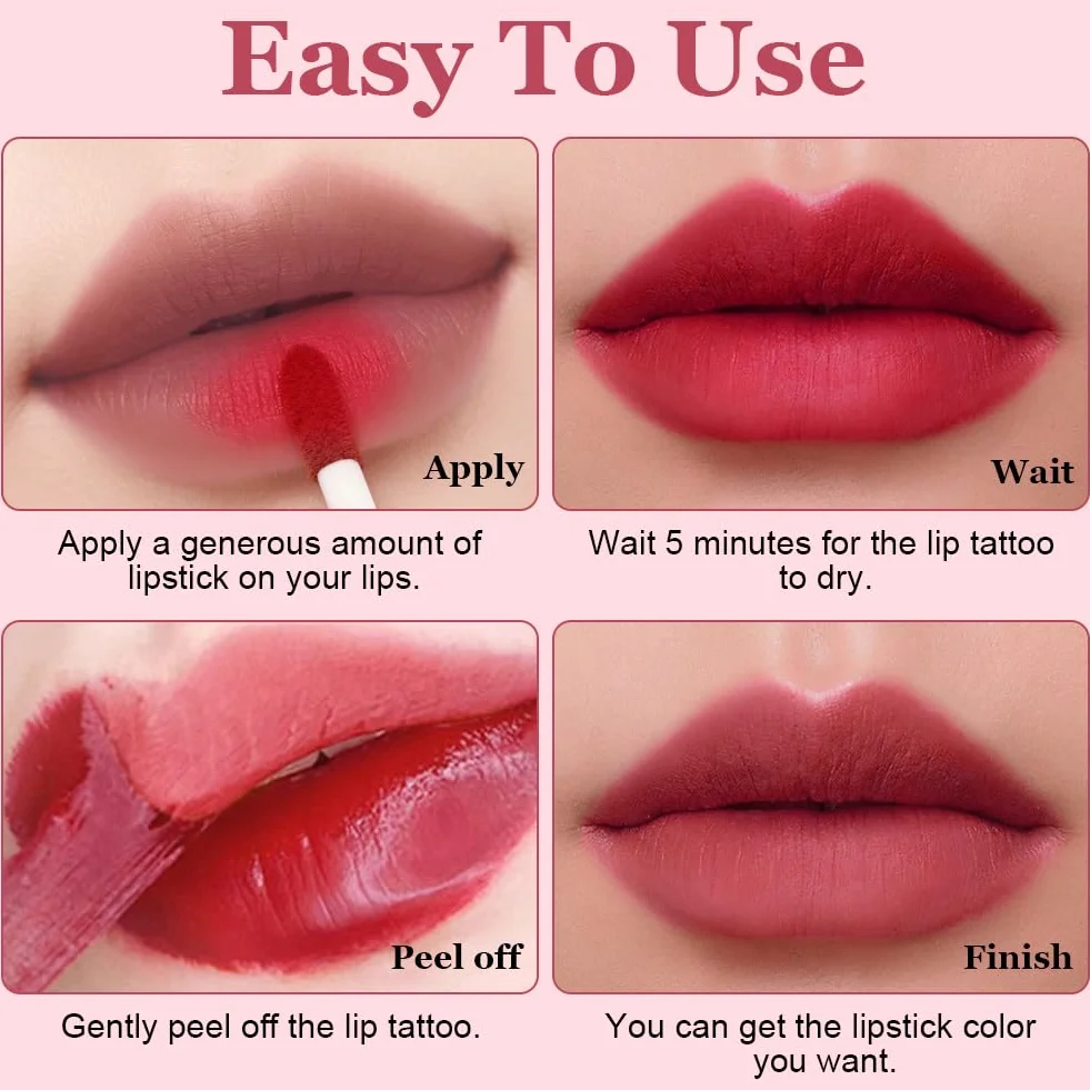 LOPHE Lip Tint Peel Off, zestaw 3 kolorów do ust, dla kobiet Odcień do ust, wodoodporny, matowy wykończony szminką, długotrwały błyszczyk, wymienny błyszczyk do ust (zestaw A)