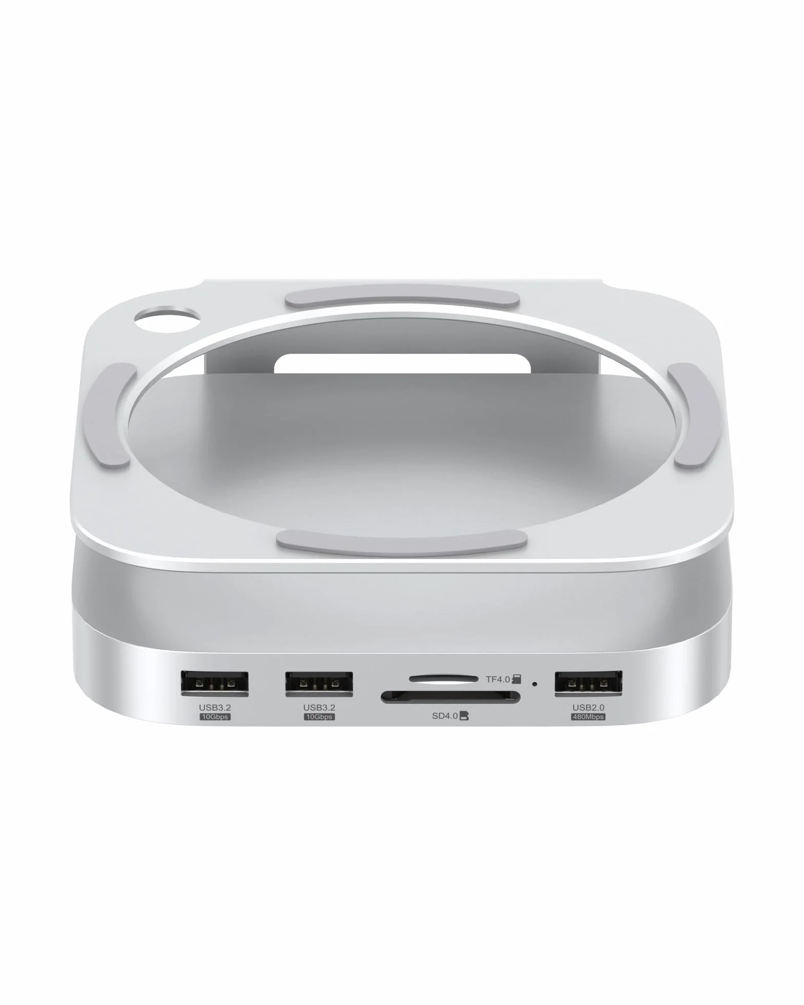 Mac mini M4 Dock, aluminiowy stojak i hub Mac mini do Mac mini M4 i M4 Pro 2024 z obudową M.2 NVMe SSD, 2 x USB-A 10 Gb/s, czytniki kart SD/TF, dane USB 2.0 (srebrny)│Akcesoria