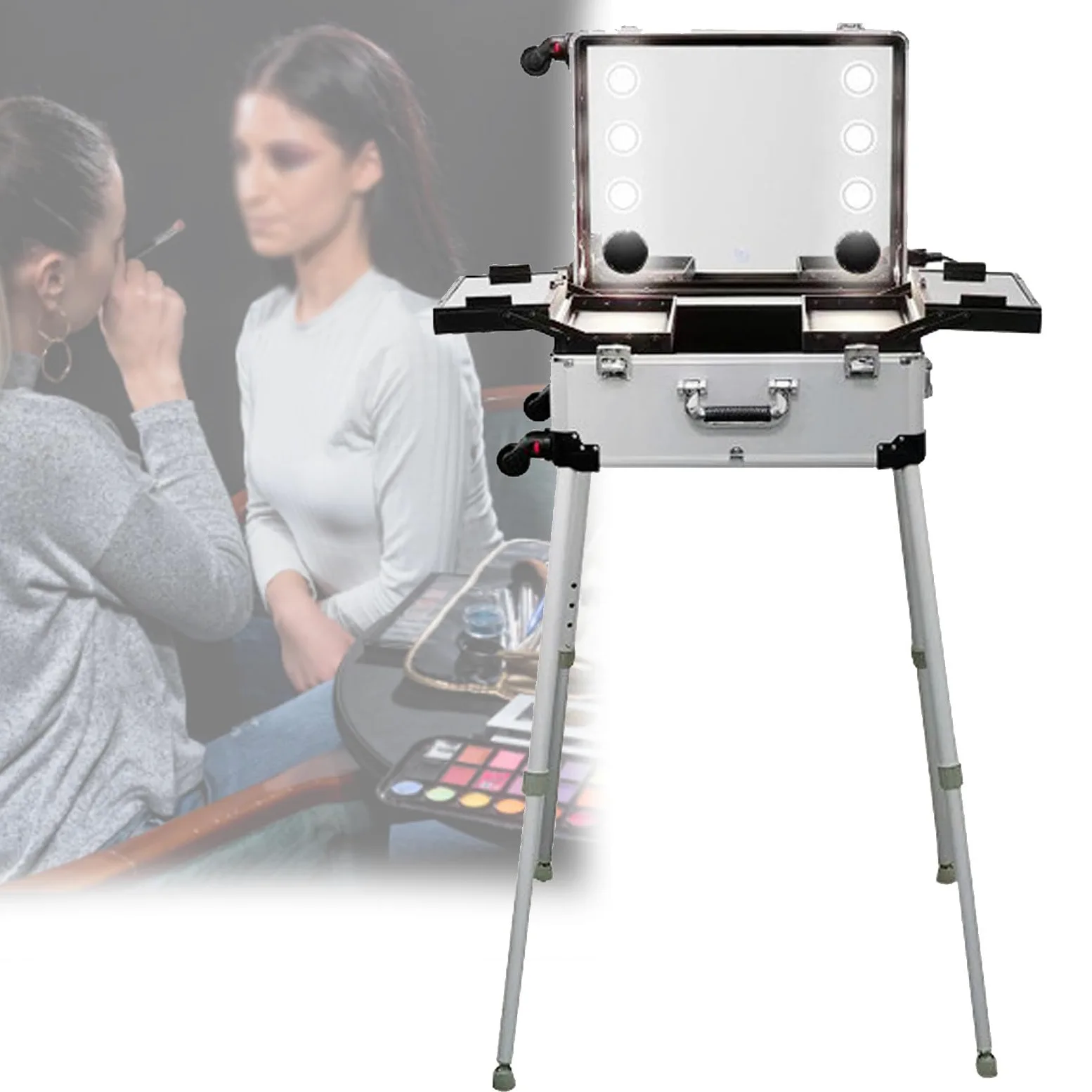 22'' aluminiowa walizka na kółkach do makijażu z lustrem LED, profesjonalny organizer na kosmetyki do makijażu, aluminiowa walizka na kółkach do makijażu,B