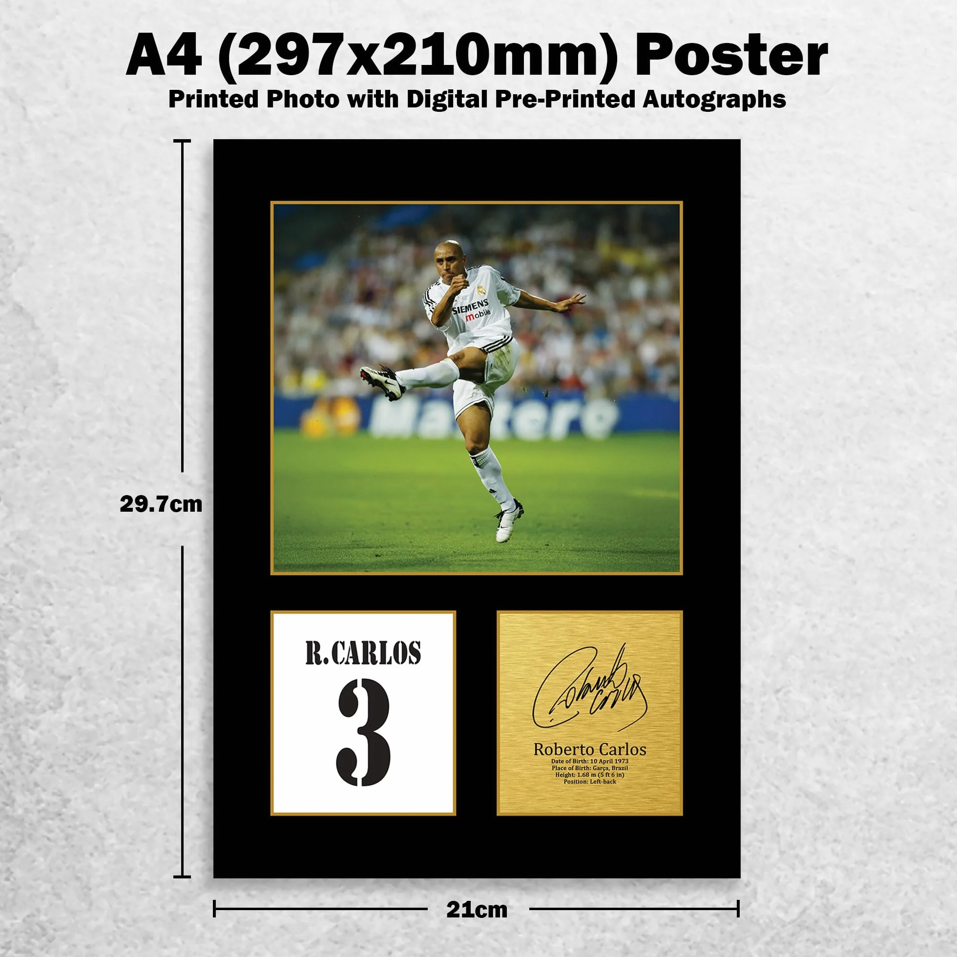 HWC Trading Roberto Carlos Real Madrid Zdjęcie Z Autografem A4 Drukowanie