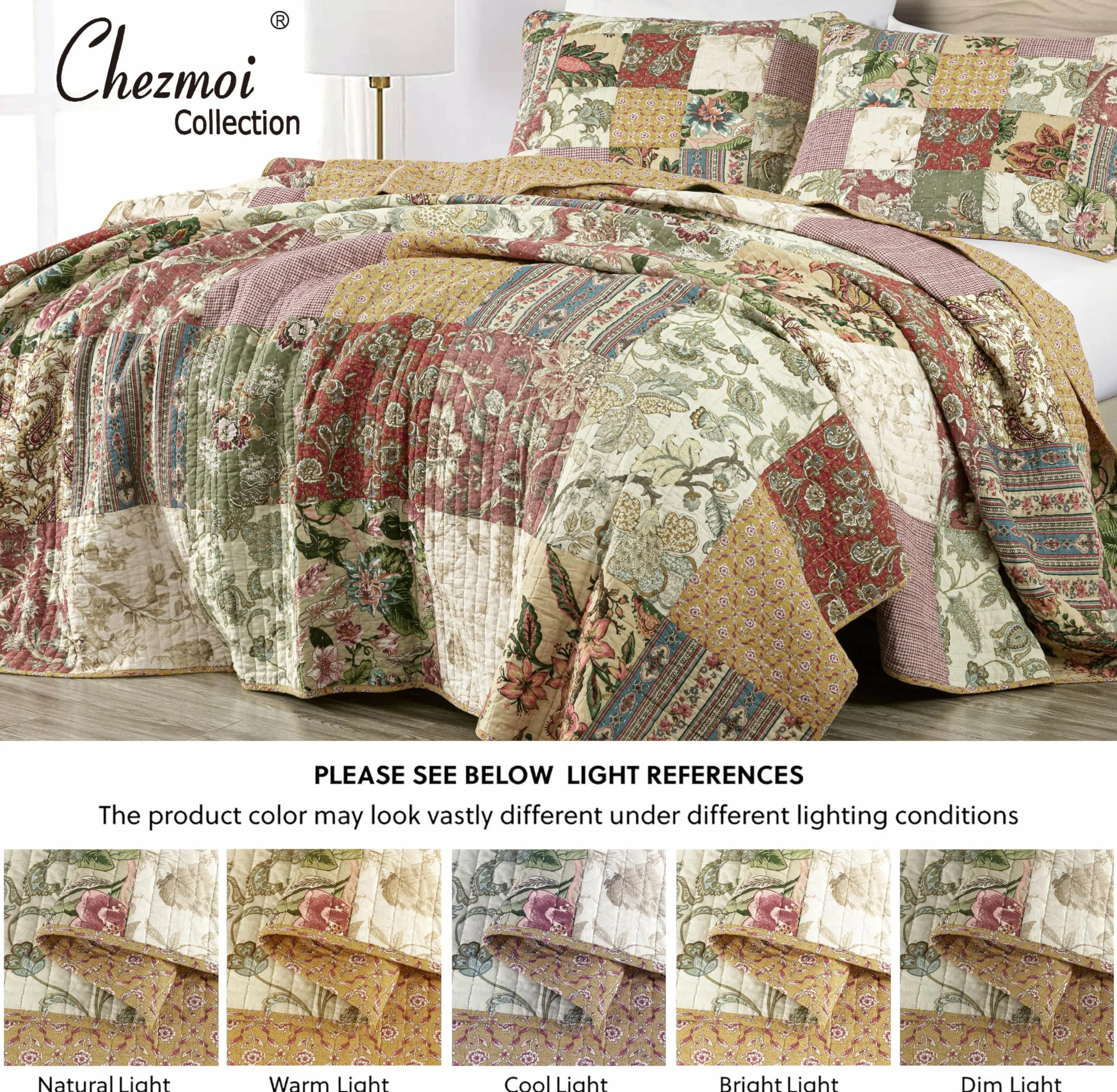 Chezmoi Collection Kołdra Patchworkowa 100% Bawełniana Queen