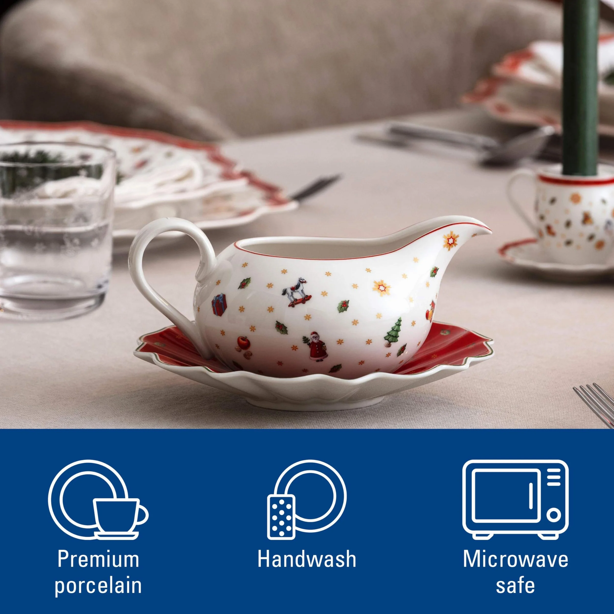 Villeroy & Boch – Toy's Delight sosjerka 2 el., ceramiczne naczynie do sosu, porcelanowy dzbanek do sosu, bożonarodzeniowa miseczka na sos, sosjerka porcelanowa, biała
