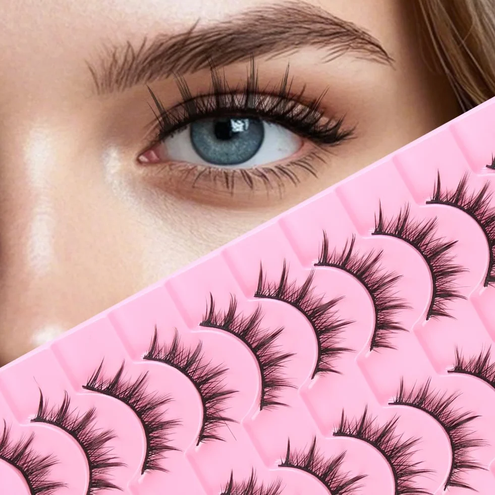 LOPHE Sztuczne rzęsy, 10 par naturalne sztuczne rzęsy, 3D Cat Fox Eye Lashes Puszyste, profesjonalne sztuczne rzęsy wielokrotnego użytku, grube kręcone rękawy (model SA207)