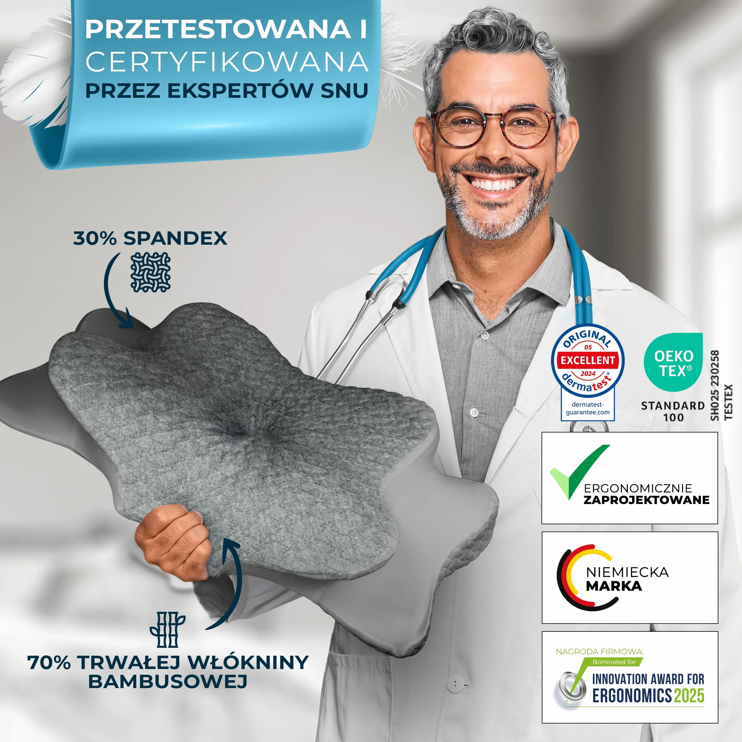 GLÜCKSTOFF Memory Foam Poduszka Ergonomiczna Miękka Oddychająca z Pokrowcem z Bambusa