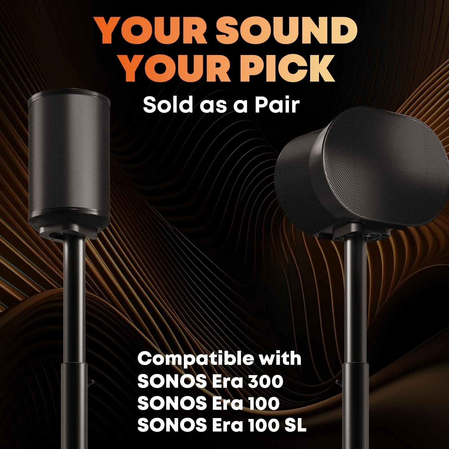 Stojaki do głośników Sonos Era 100 i Era 300 – Regulowana wysokość, Stojaki podłogowe 74-99 cm, Podstawa Dual-Mount oszczędzająca miejsce, Maksymalne obciążenie 5 kg na stojak, 1 para, Czarny