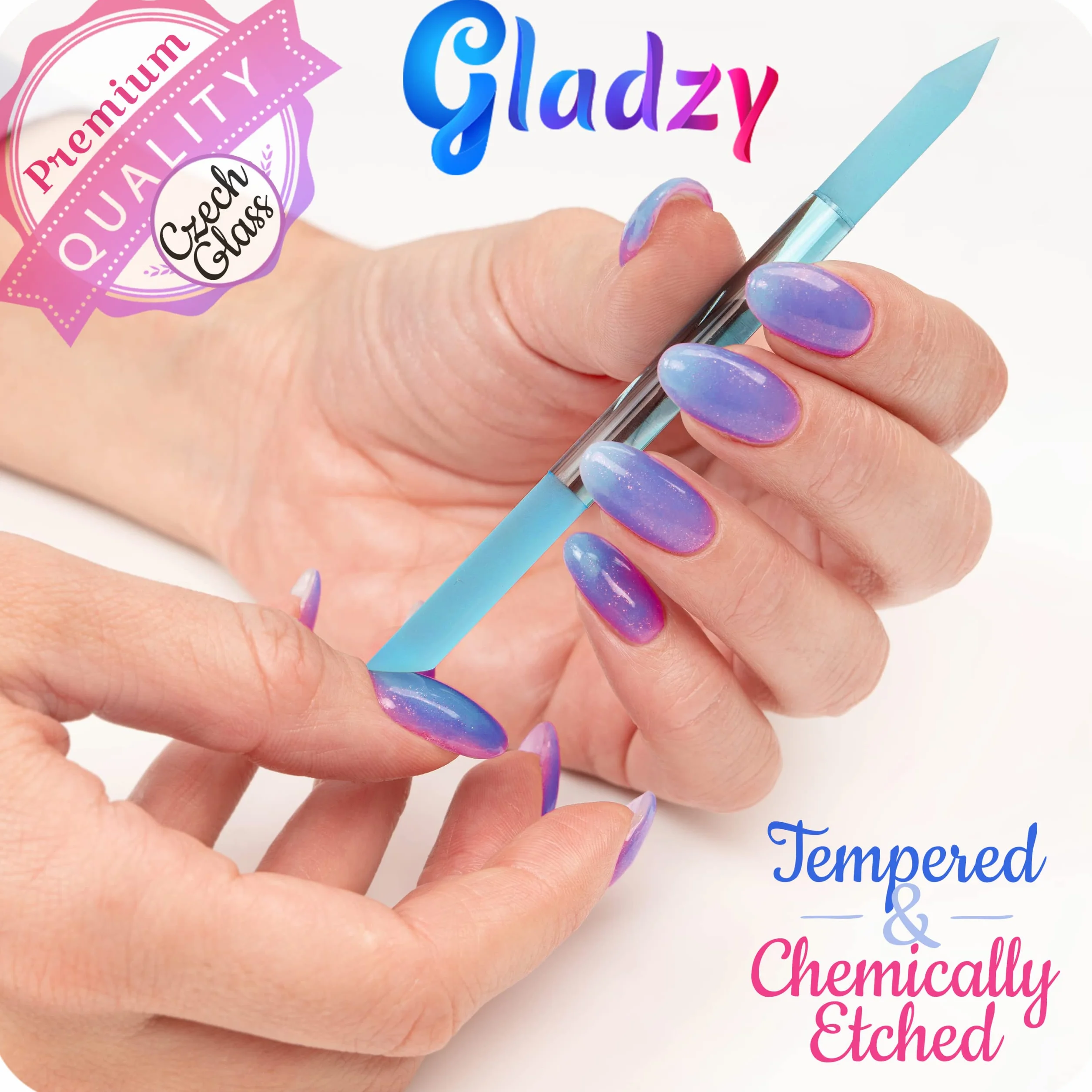GLADZY popychacz do skórek szklanych – kij do manicure, prawdziwa czeska jakość, profesjonalny precyzyjny środek do usuwania skórek, powierzchnia ścierna