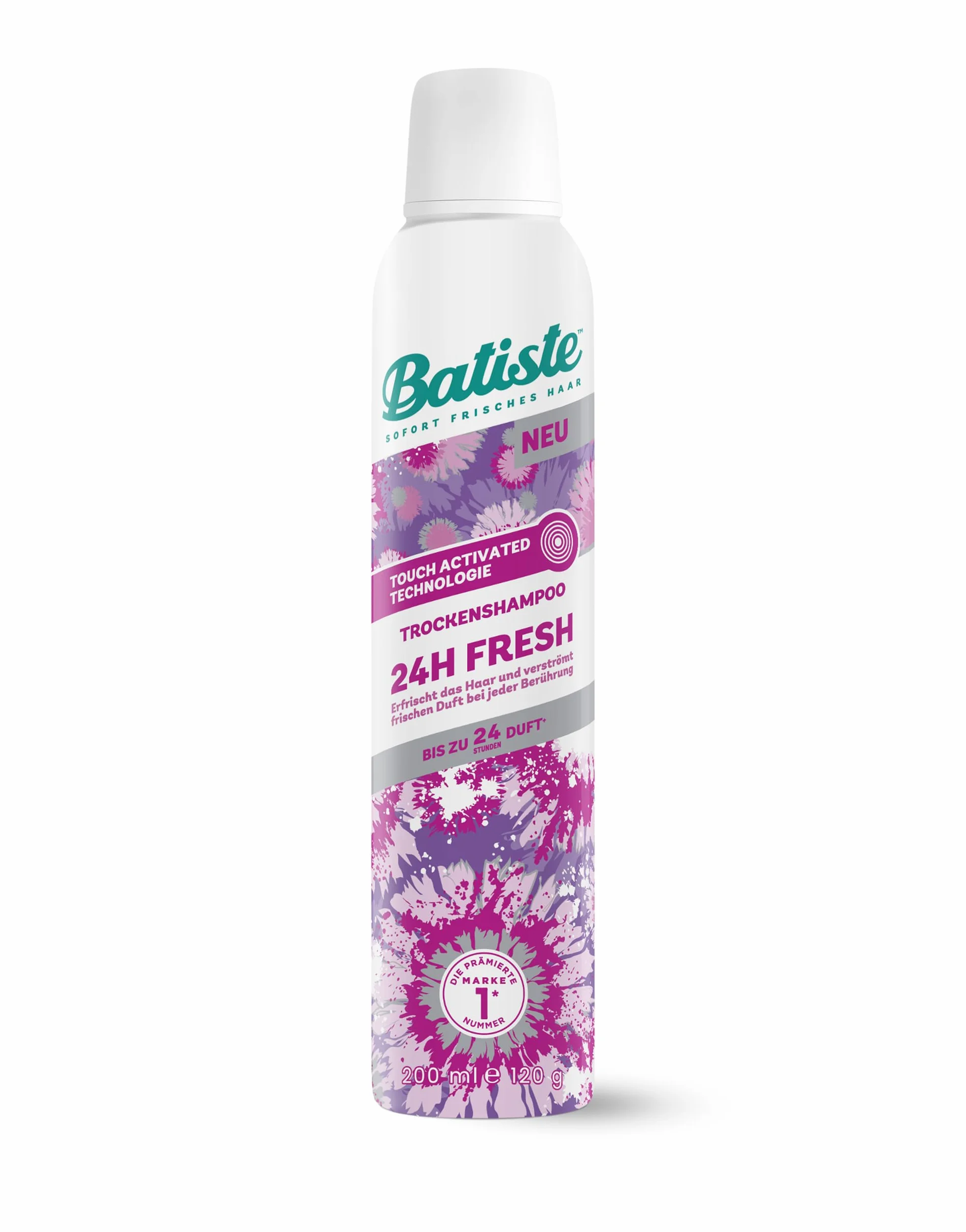 Batiste Batiste Hair Care suchy szampon 24H Fresh 200 ml, bez spłukiwania, spray do pielęgnacji włosów o orzeźwiającym zapachu, technologia Touch Activated, wegański i niewidoczny
