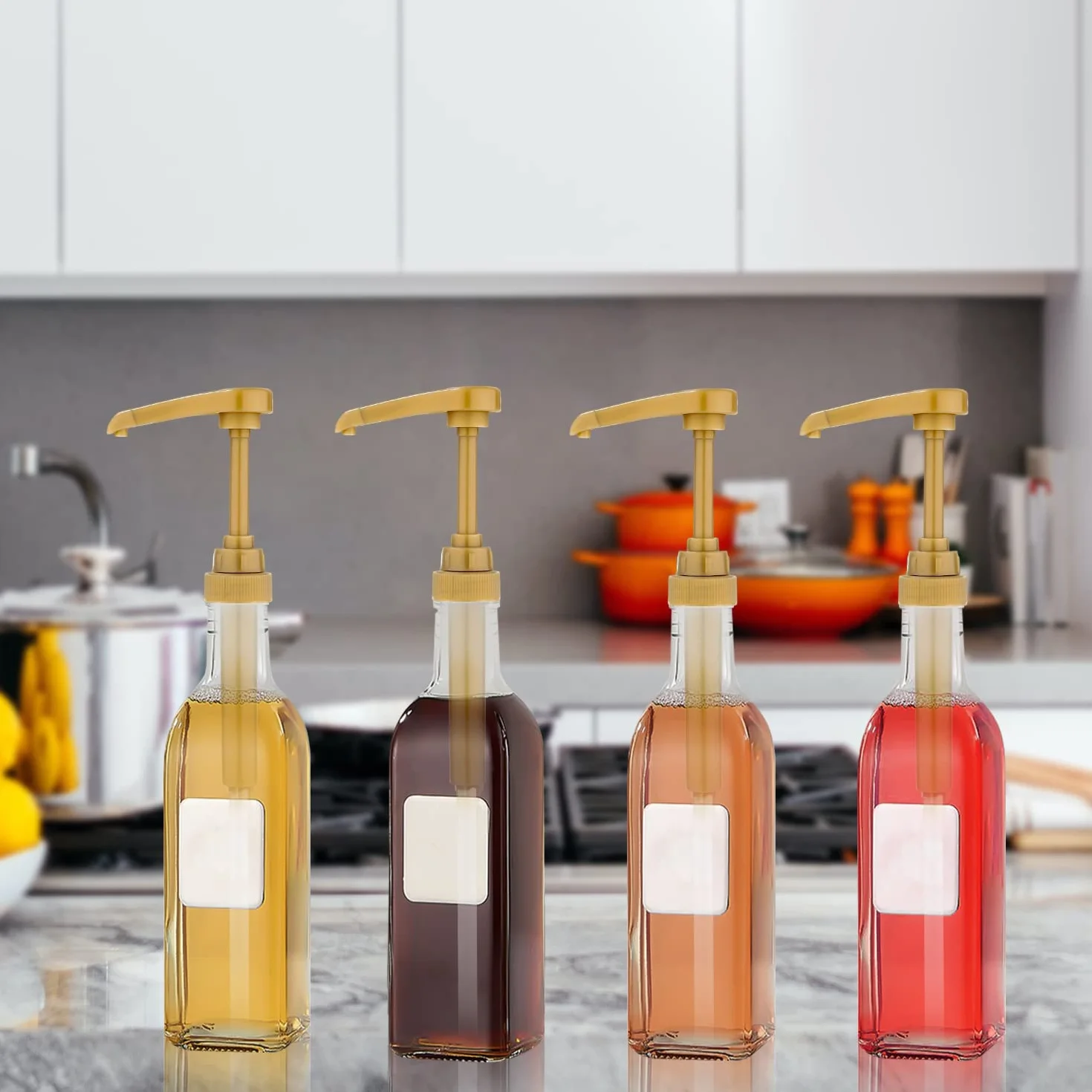 4 pompy do syropu kawowego, pasuje do większości butelek syropu 750 ml, złota pompa do syropu do kawy Dozownik syropu do kawy w domu butelka syropu do kawy, nie tonie