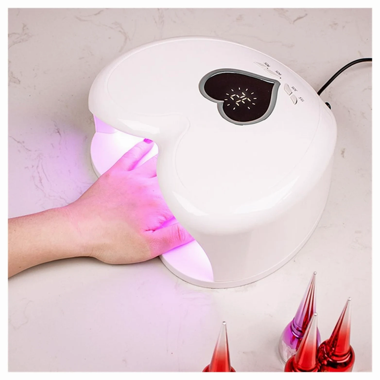 Lampa LED UV do paznokci 96 W UV-LED Profesjonalny kształt serca utwardzająca lakier żelowy Różowe światło słoneczne Suszarka Maszyna manicure Z kryształem górskim do domowego majsterkowania(Wit)
