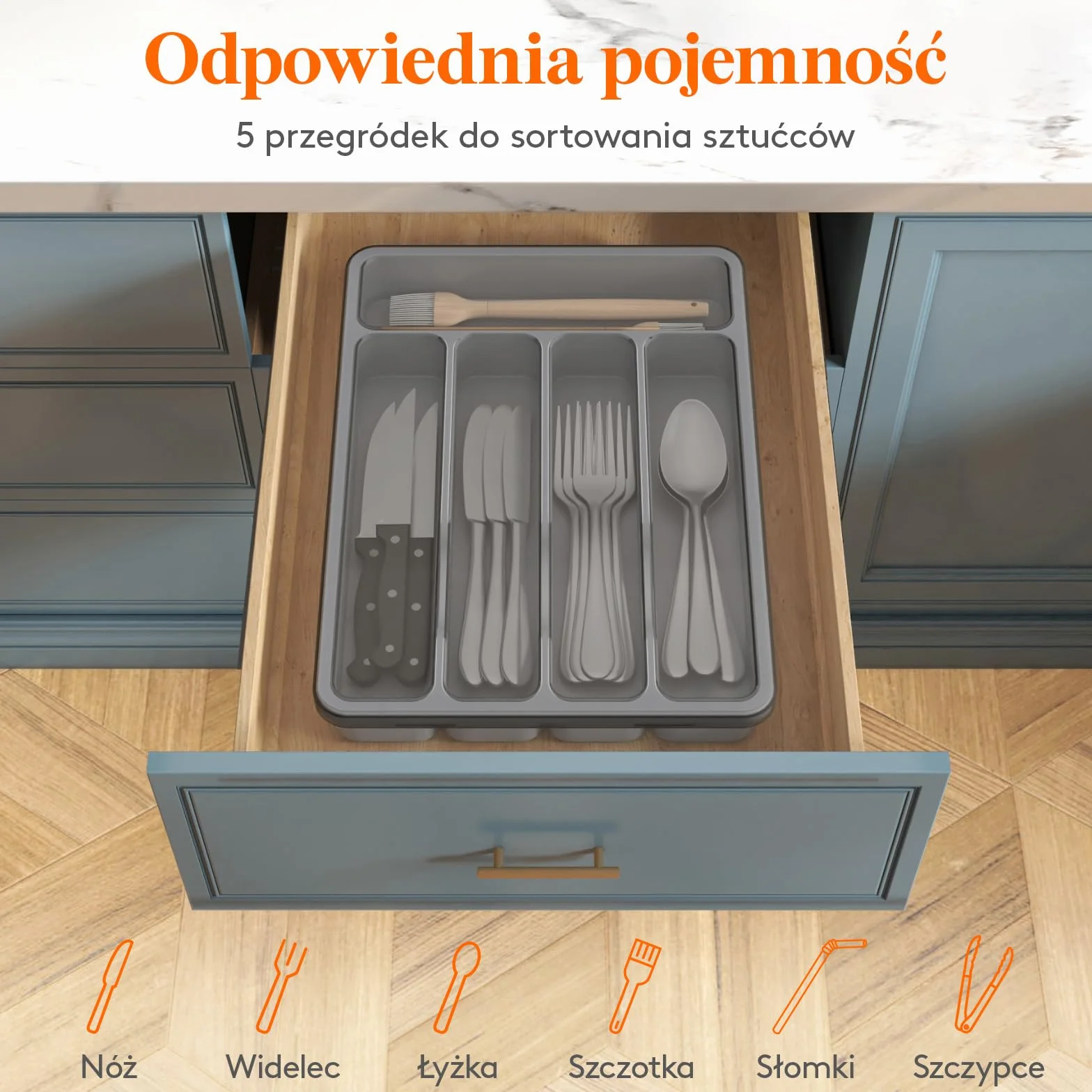 Lifewit Pojemnik na Sztućce do Szuflad 5 Przegródek Organizer Kuchenny z Tworzywa Sztucznego