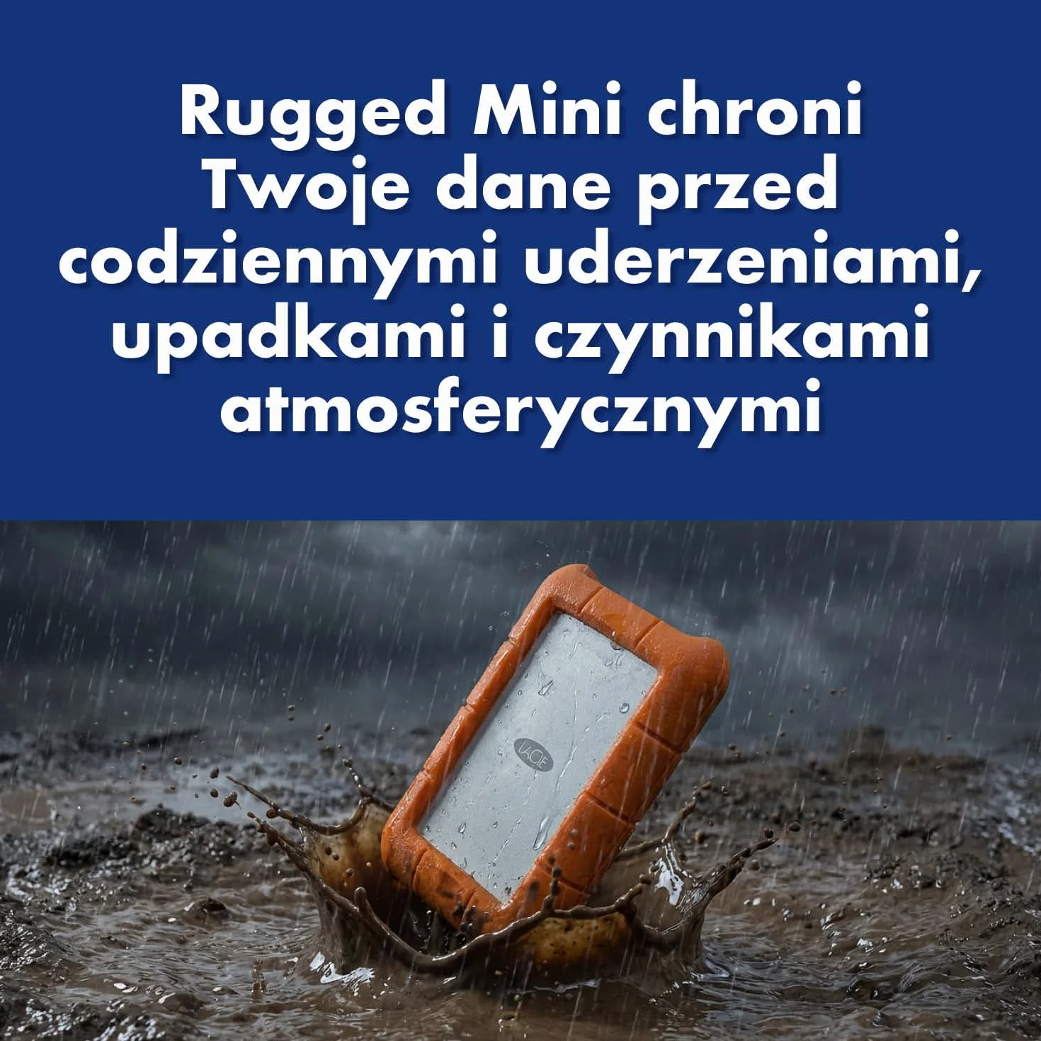 LaCie Rugged Mini 1TB, Zewnętrzny dysk twardy przenośny, 2.5", PC Mac iPad & iPhone, Data Rescue Service (LAC301558)