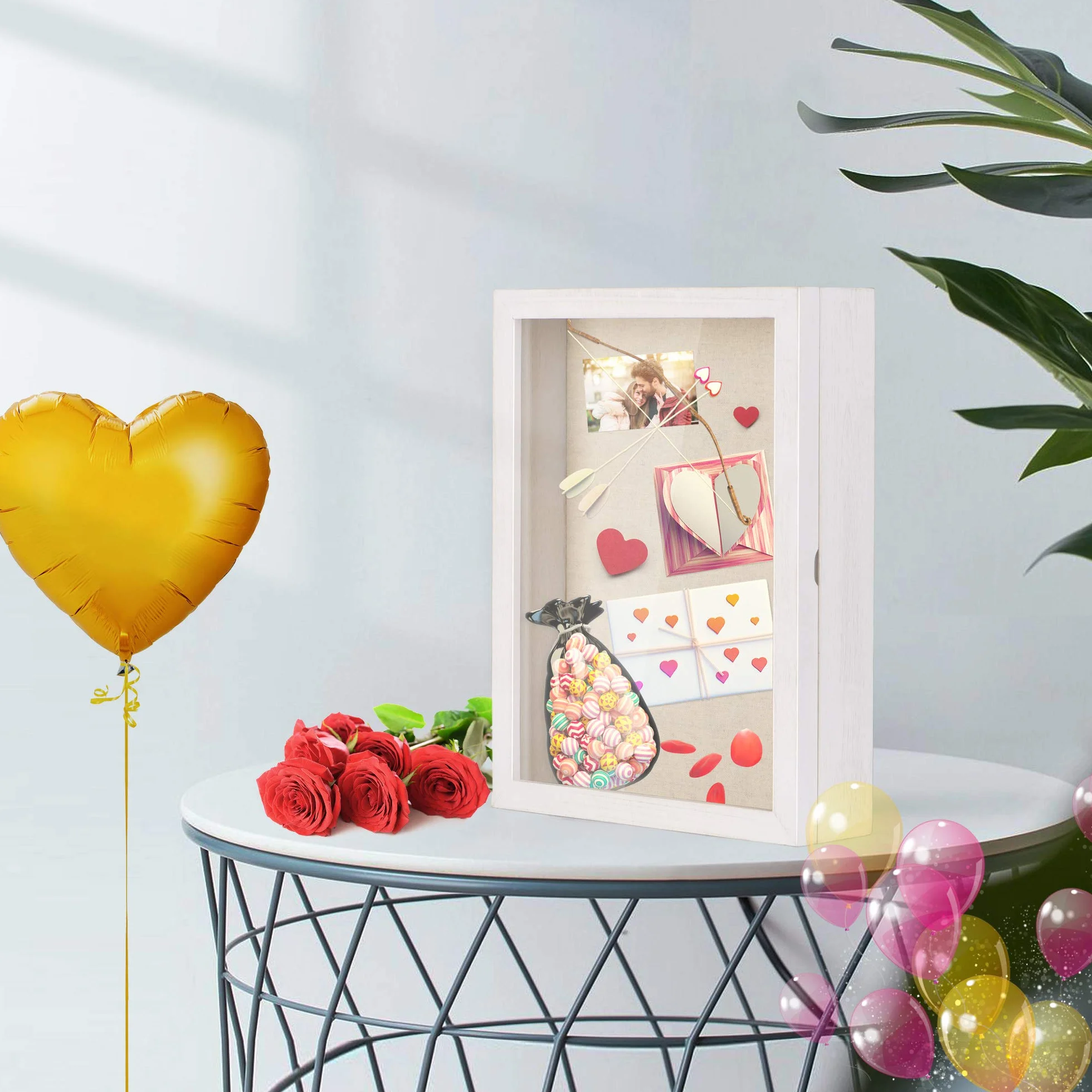 Love-KANKEI Drewniana Ramka na Zdjęcia 3D 20x25 cm z Szpilkami Biała