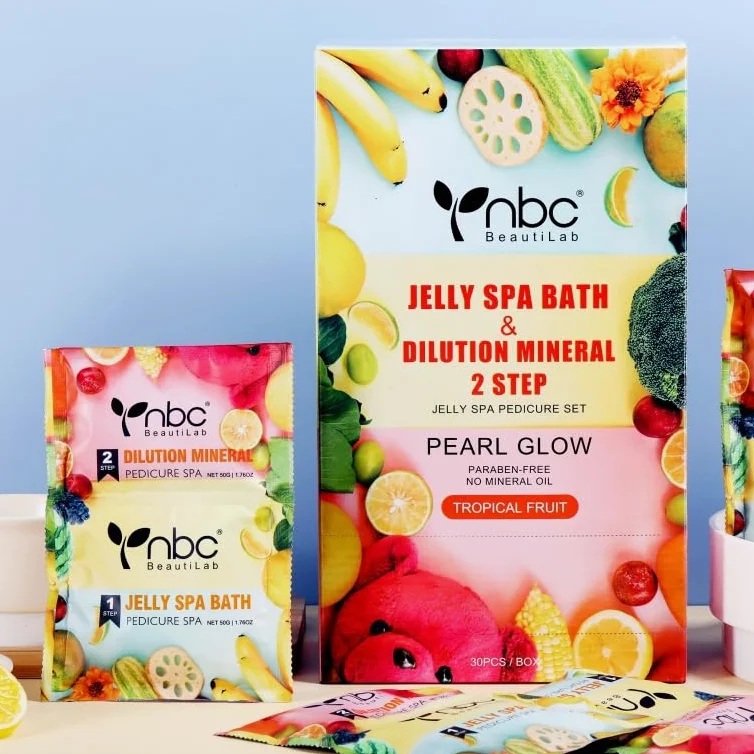 Natury Nails by nbc Jelly Spa Pedicure Professional Pearl Glow - 2-etapowy żel do rozpuszczania minerałów i żel do kąpieli zestaw do pielęgnacji paznokci, bez parabenów, pudełko 30 sztuk