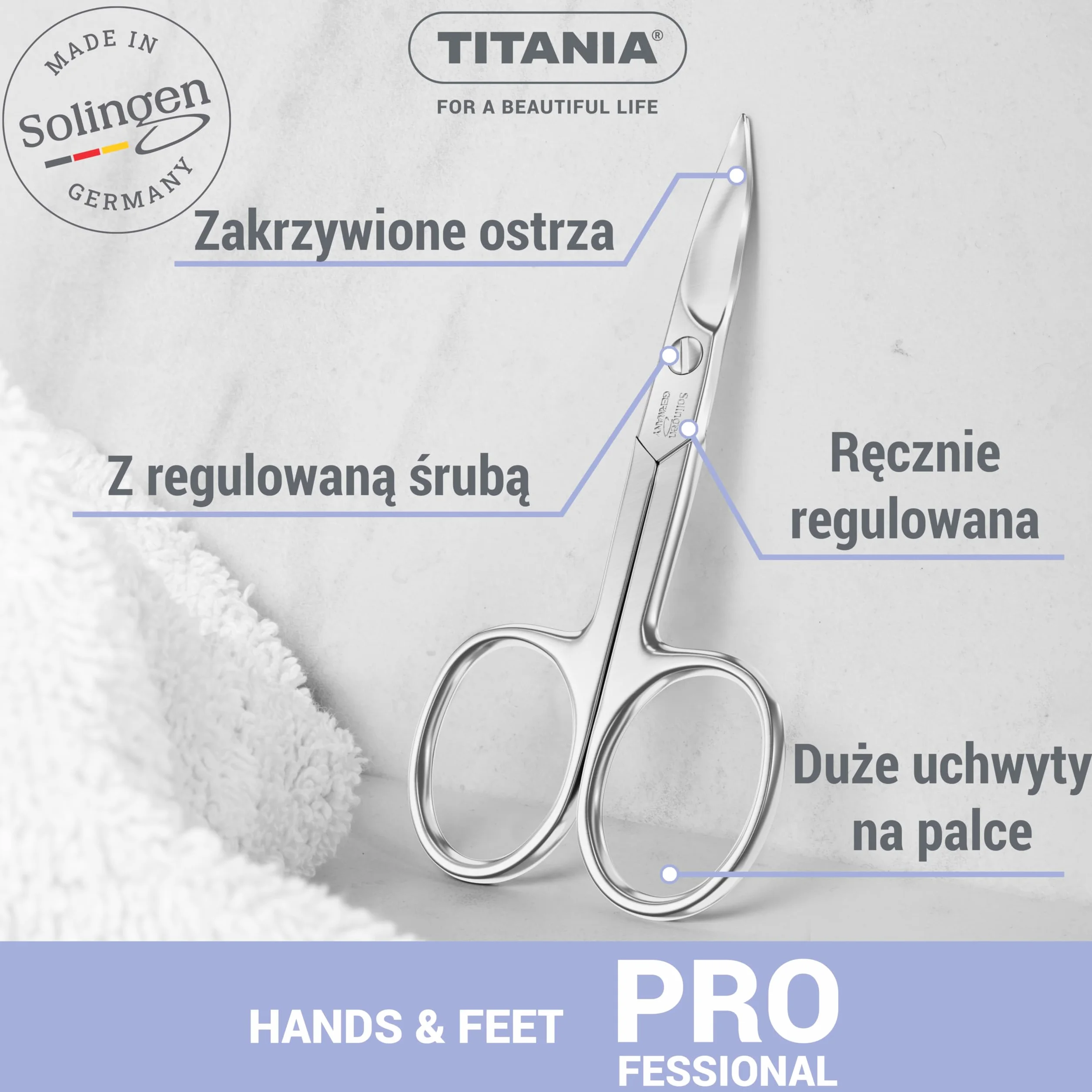 TITANIA Solingen nożyczki do paznokci - zakrzywione, wyjątkowo ostre, do profesjonalnego manicure, stal węglowa, Made in Germany