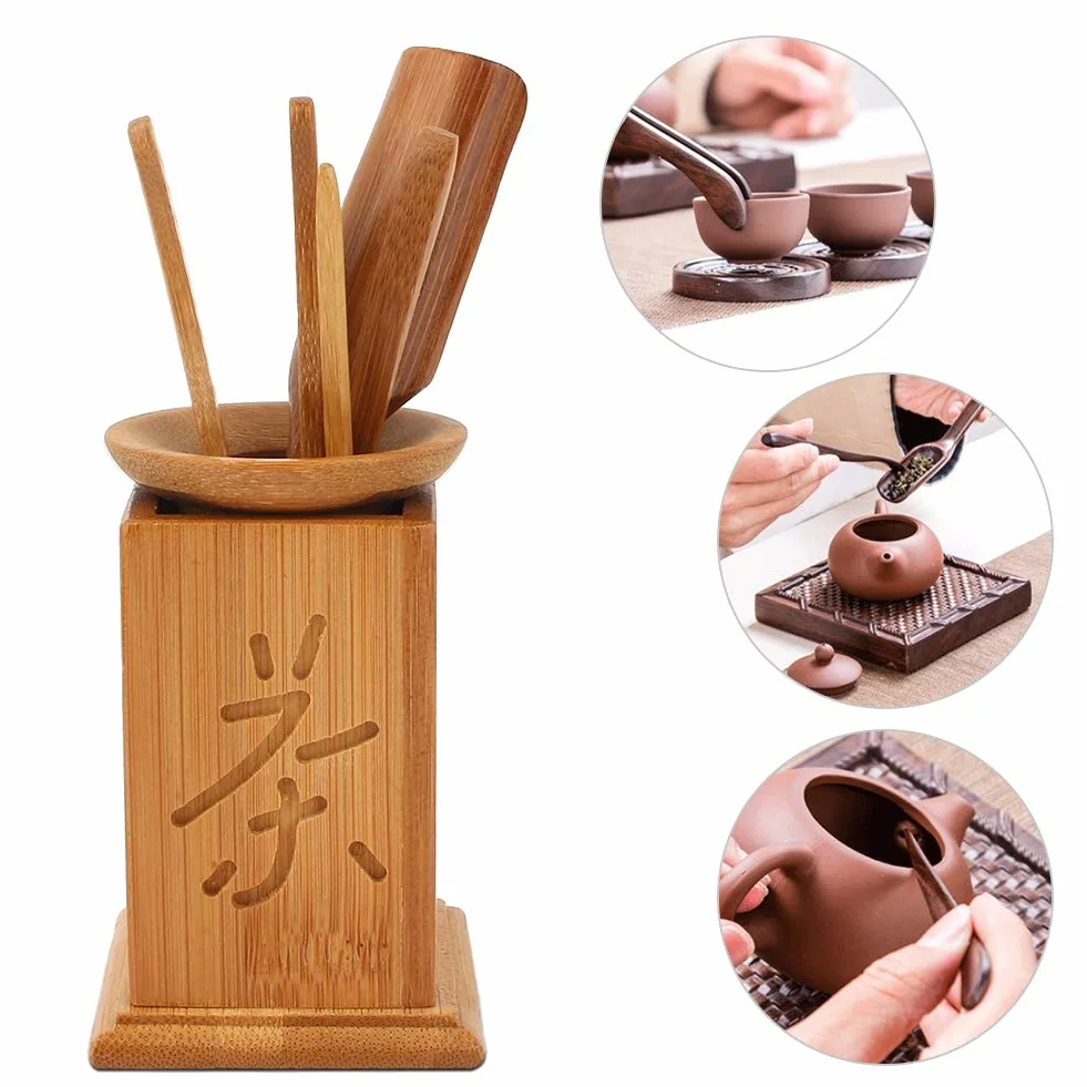 Zestawy do herbaty Sześć zestawów z naturalnego bambusa Ceremonia herbaty Trąbka Nowy zestaw do herbaty Kung Fu Akcesoria do herbaty Łyżeczka do herbaty Łyżeczka do herbaty Klips do herbaty Nastolatka Igła Wiaderko na herbatę Wycieki herbaty Opakowania wi