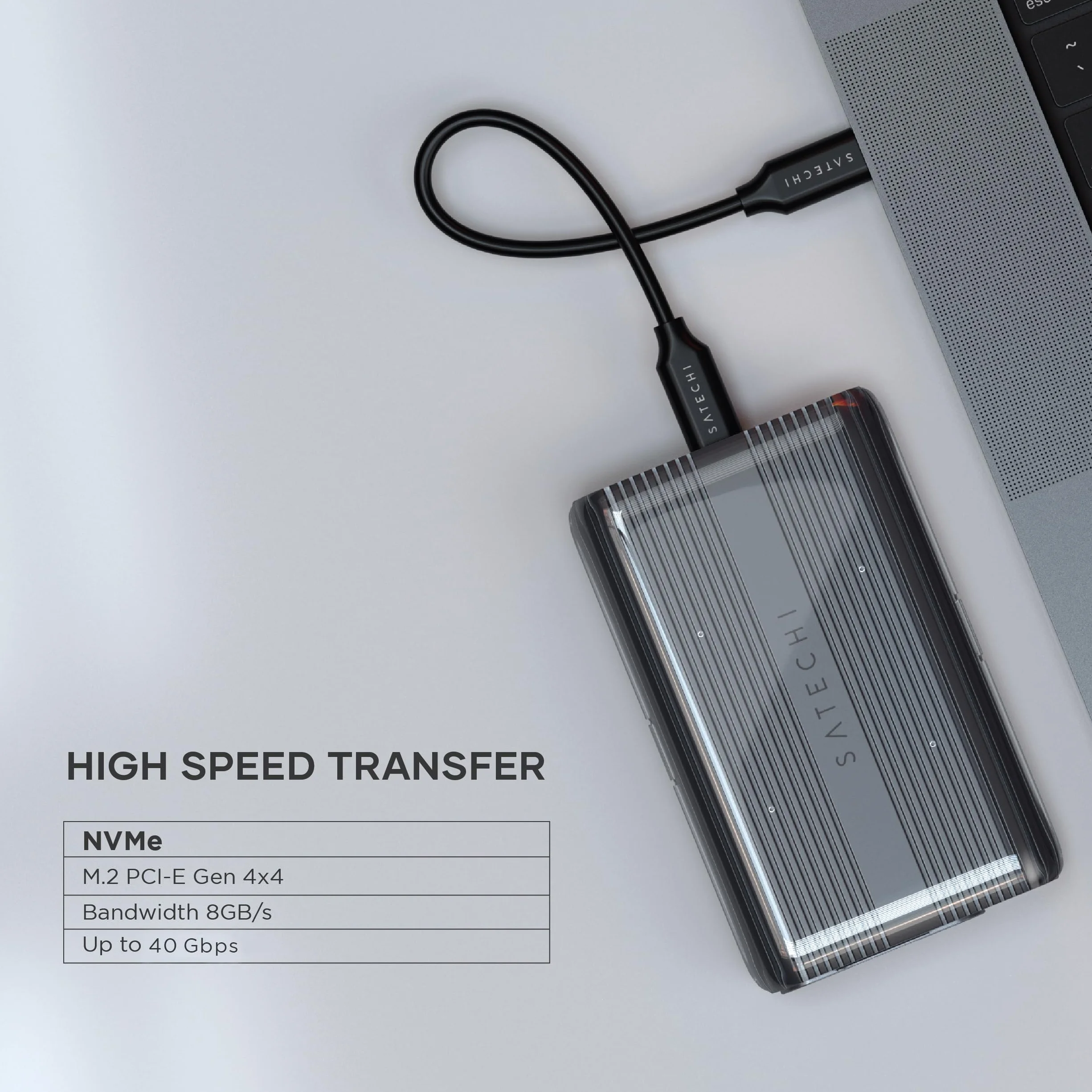 SATECHI USB4 NVMe SSD Pro Obudowa, 40Gbps, Aluminiowa i Poliwęglanowa, do 16TB, Obudowa UASP SSD, do Dysków 2280/2260/2242/2230 mm (Dysk SSD Nie Jest Dołączony)